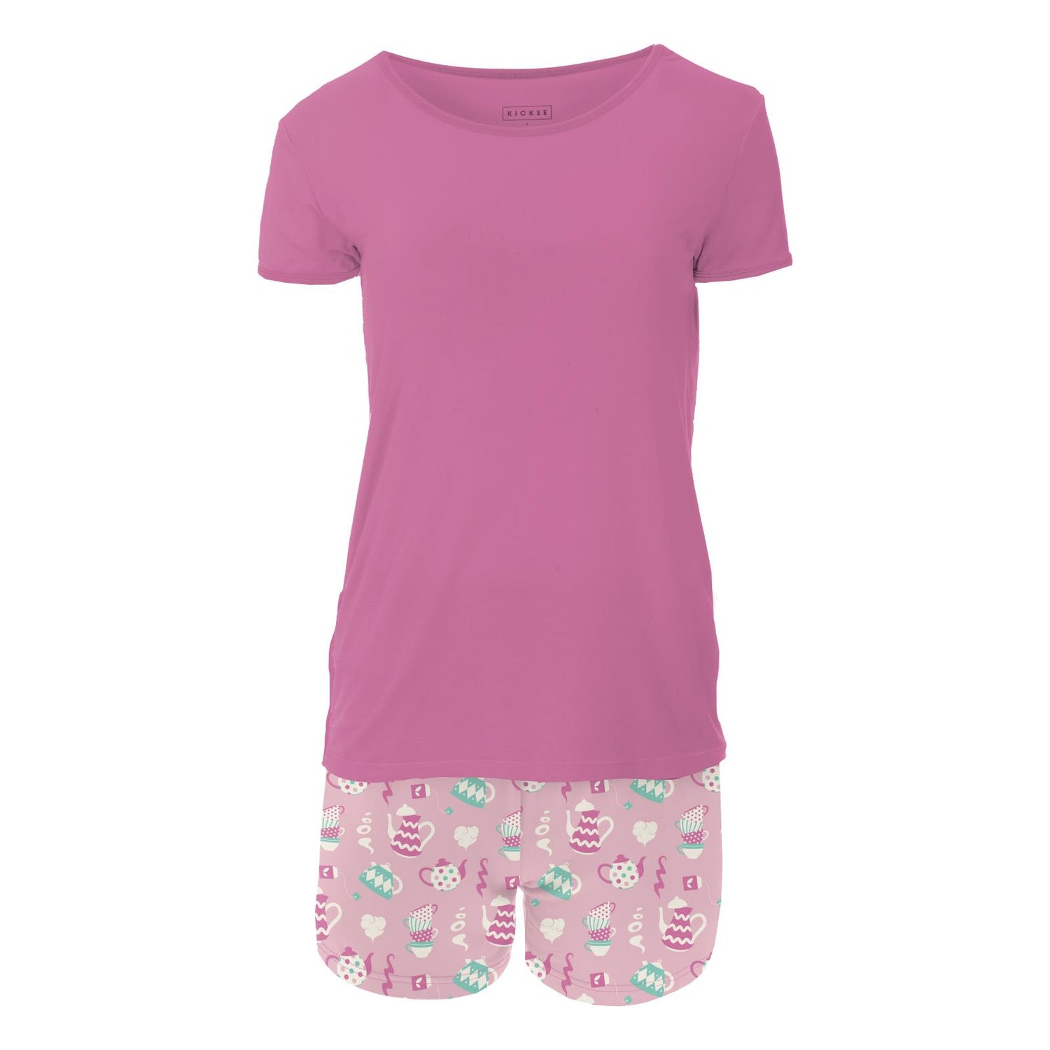 Women's Print Short Sleeve Pajama Set with Shorts in Cake Pop Tea Party
