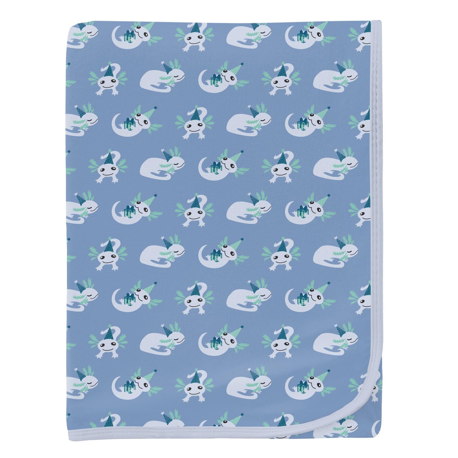 Print Swaddling Blanket in Dream Blue Axolotl Party