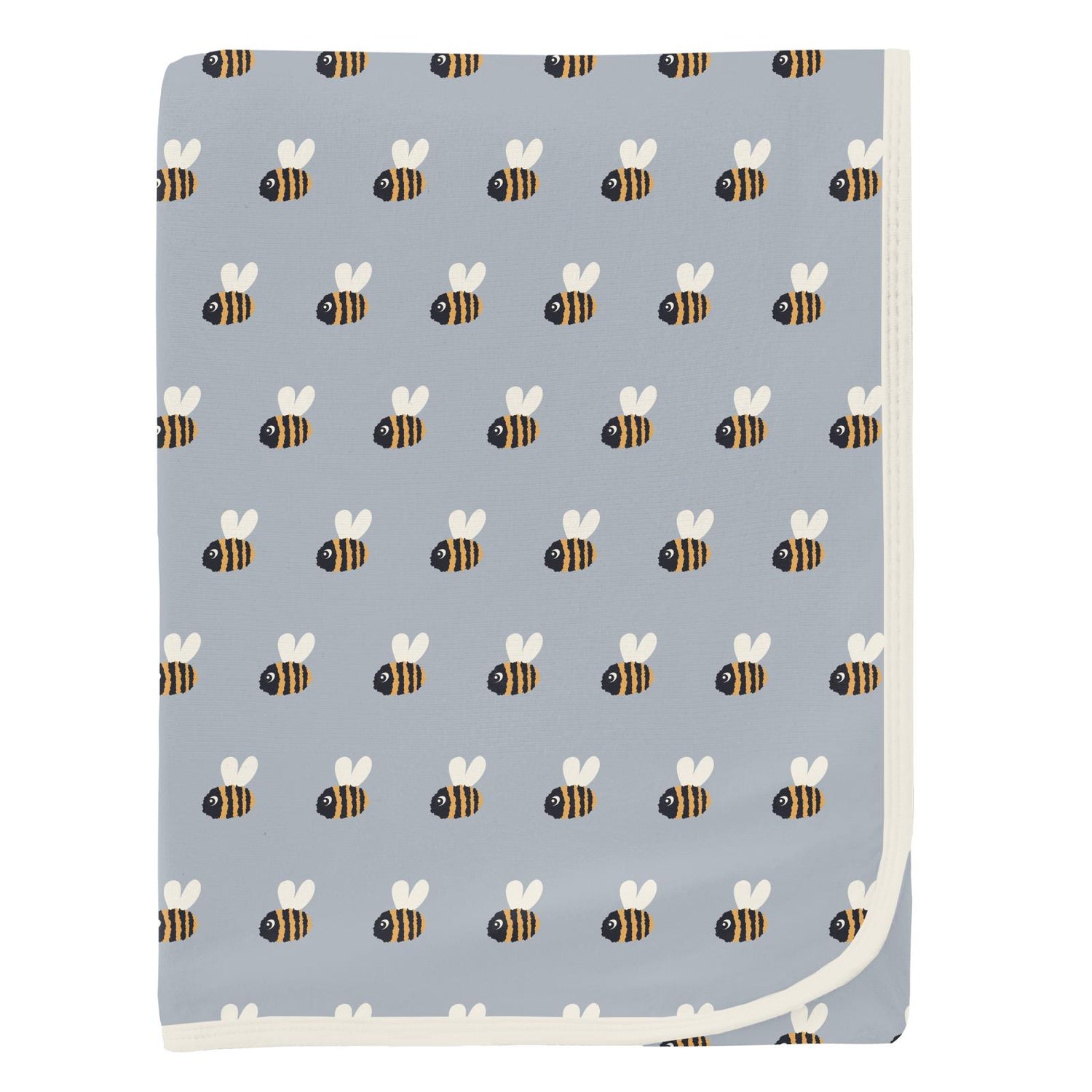 Print Swaddling Blanket in Pearl Blue Baby Bumblebee