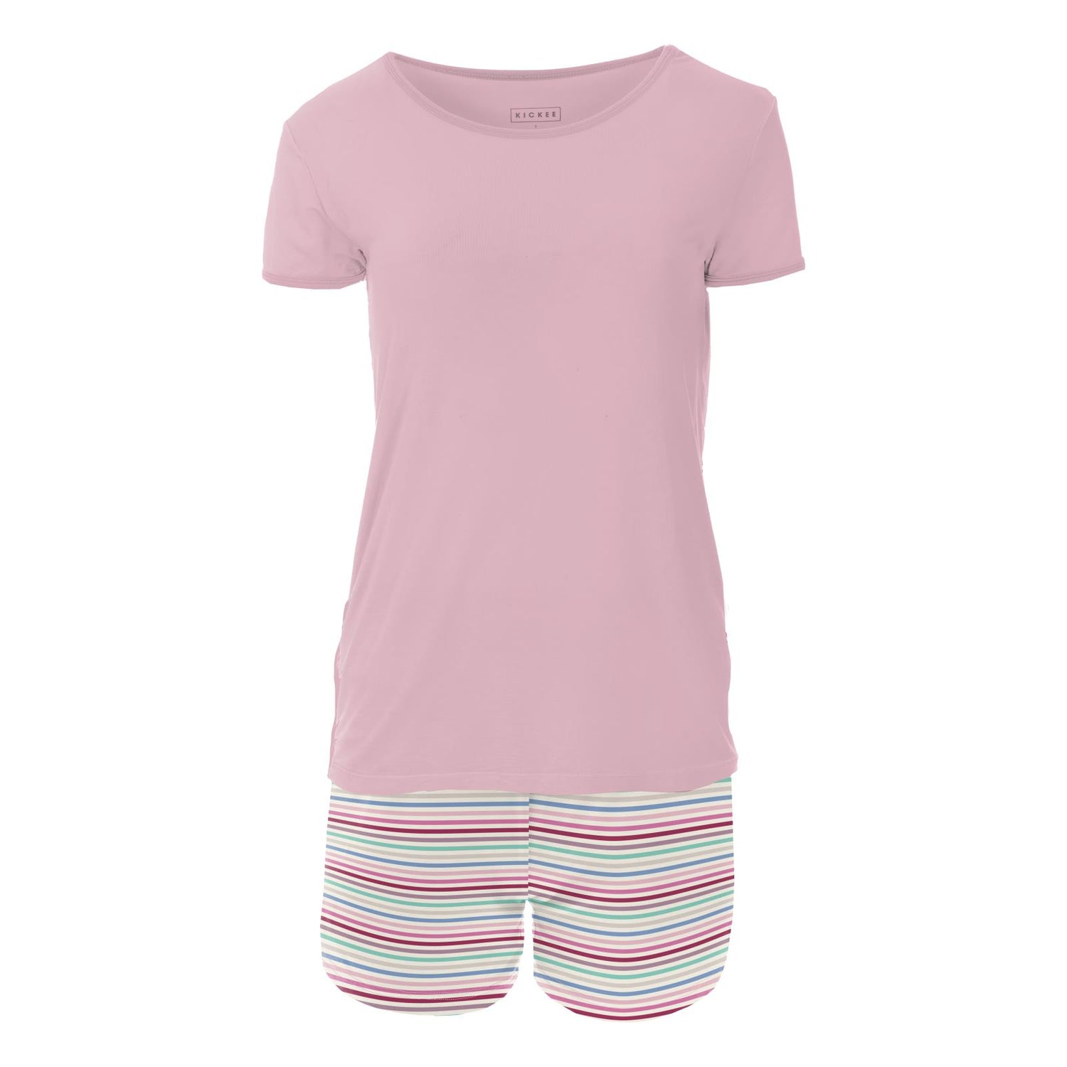 Women's Print Short Sleeve Pajama Set with Shorts in Make Believe Stripe