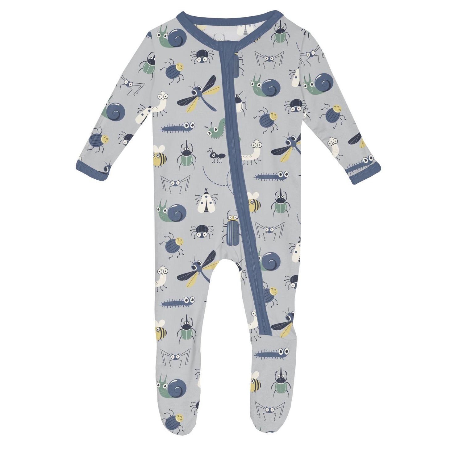Print Footie with 2 Way Zipper in Dove Bugs (362385)