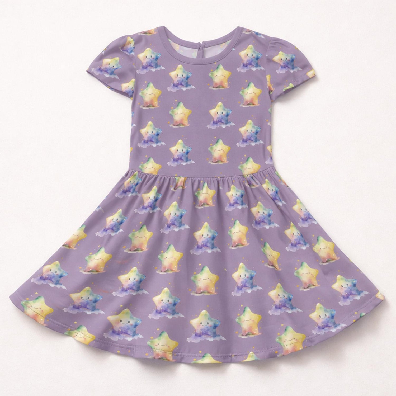 Print Flutter Sleeve Twirl Dress with Pockets in Rainbow Stars (362494)