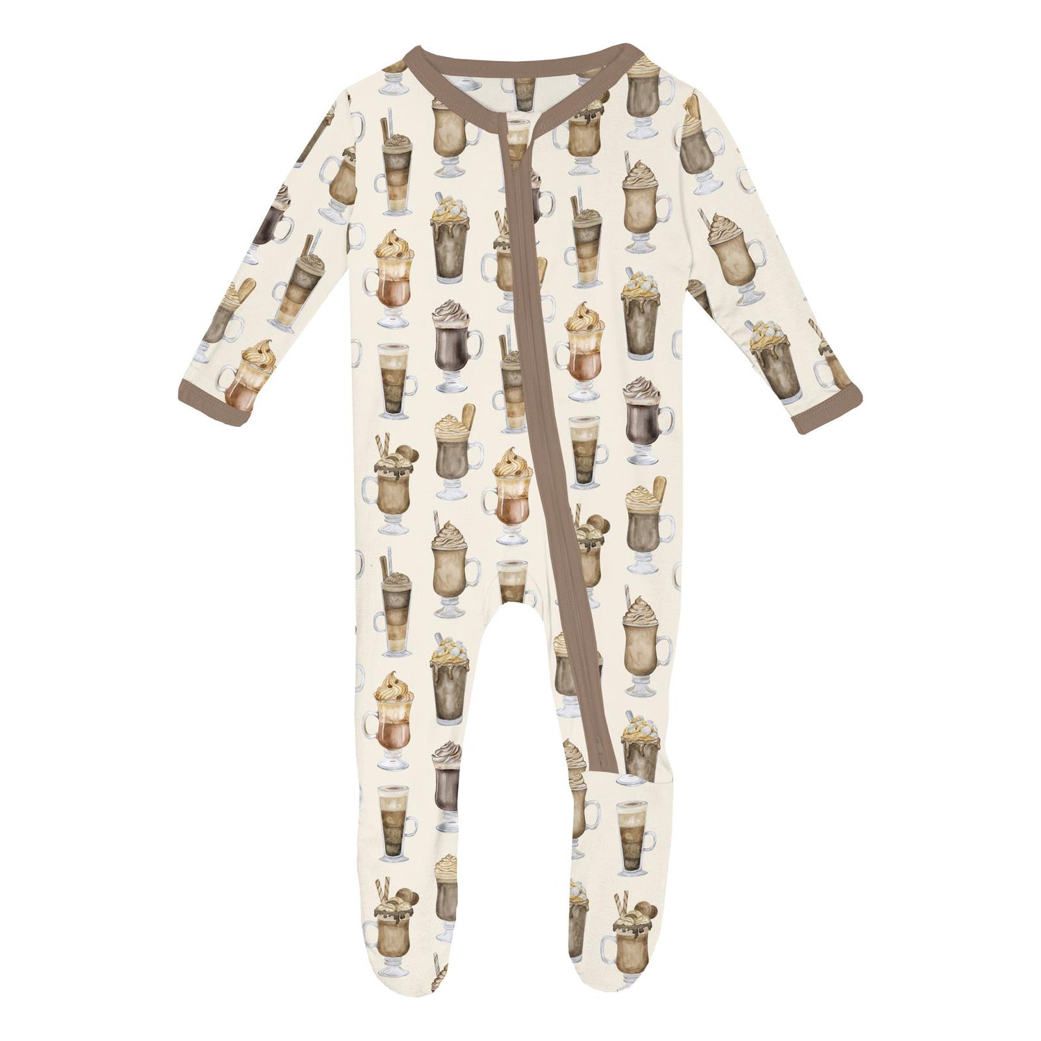 Print Footie with 2 Way Zipper in Natural Hot Chocolate (345153)