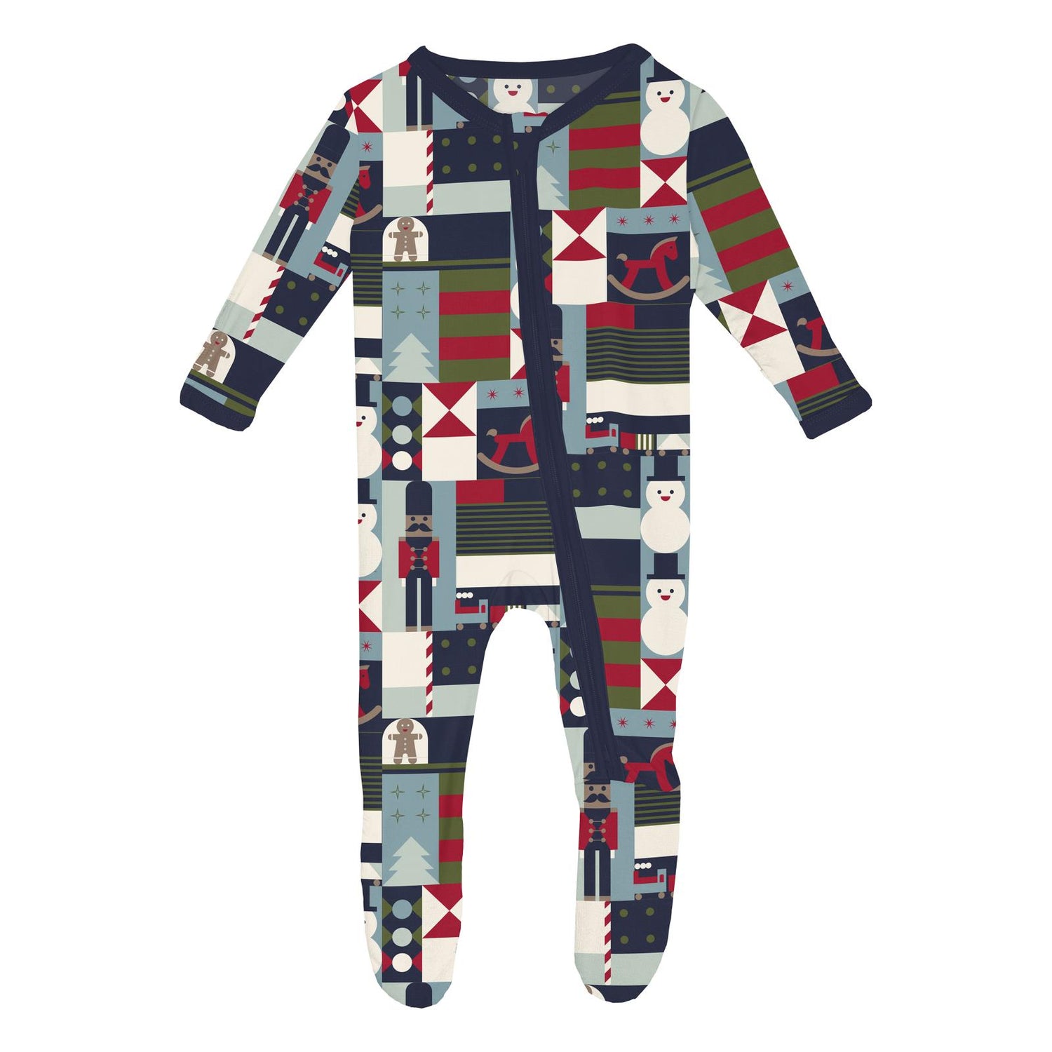 Print Footie with 2 Way Zipper in Peacoat Mod Christmas (345111)