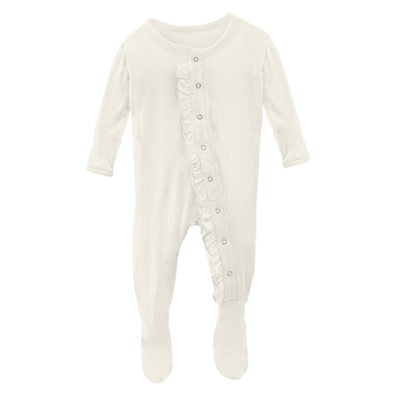 Layette Ruffle Footie with Snaps in Natural (350763)