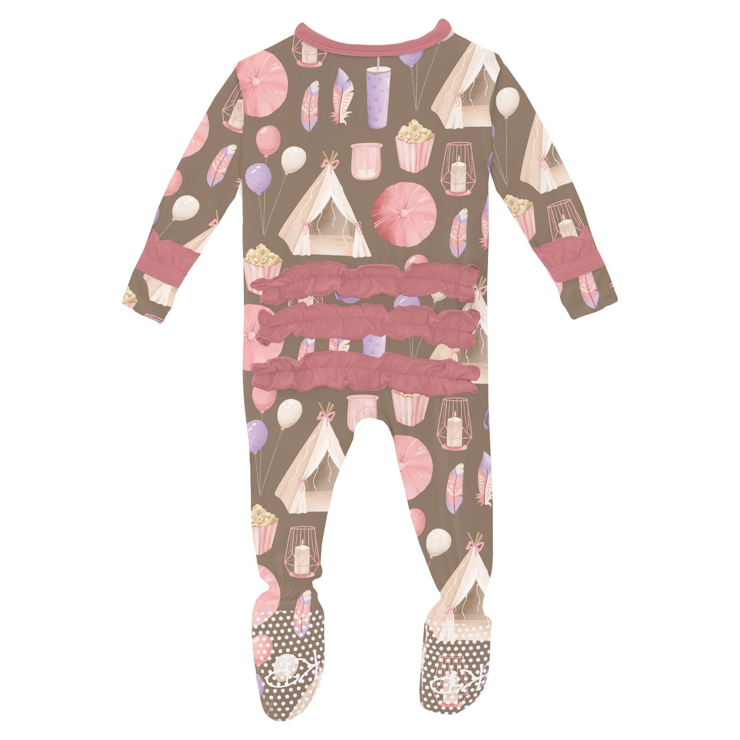 Print Layette Ruffle Footie with 2 Way Zipper in Portabella Slumber Party (350652)