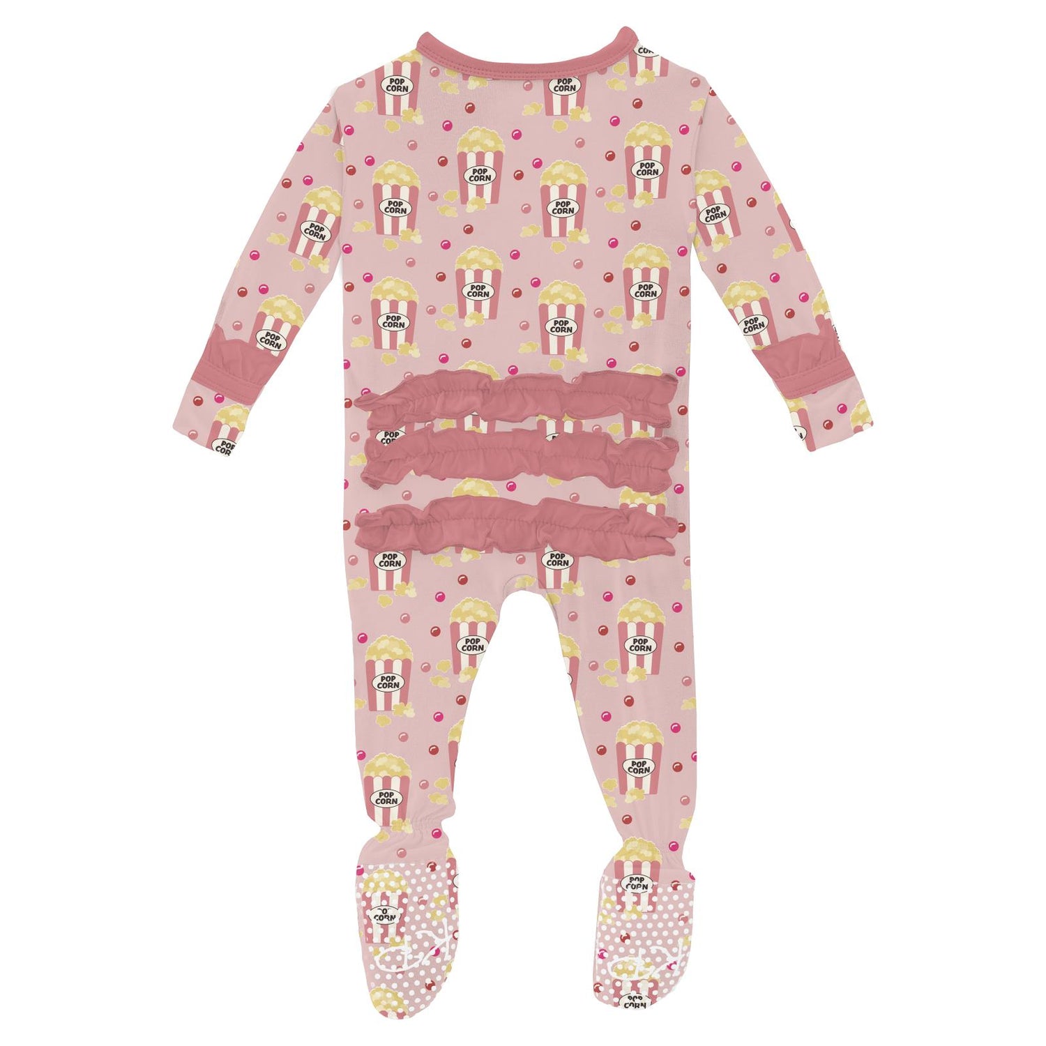 Print Layette Ruffle Footie with 2 Way Zipper in Baby Rose Movie Night (350893)
