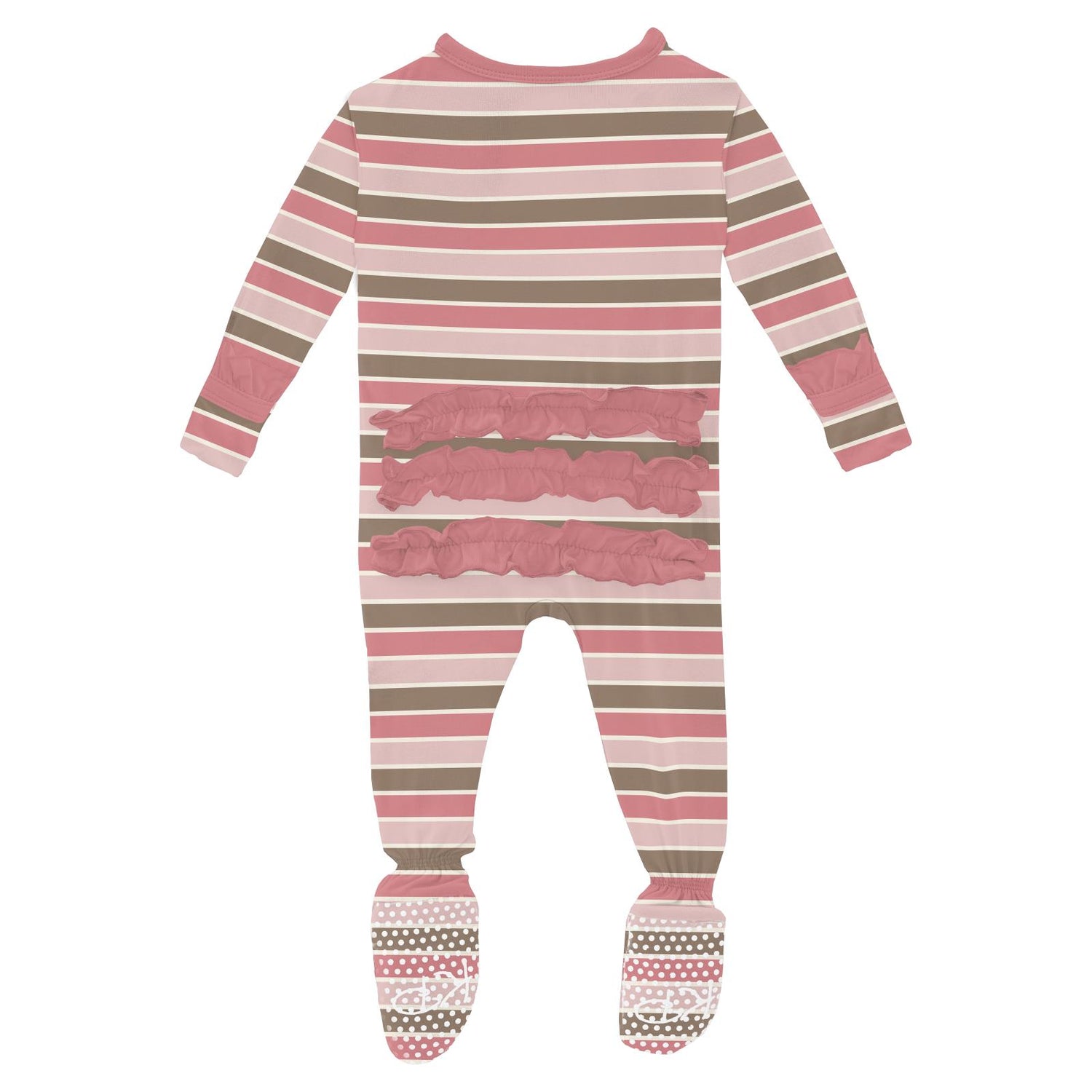 Print Layette Ruffle Footie with 2 Way Zipper in Neapolitan Stripe (350926)