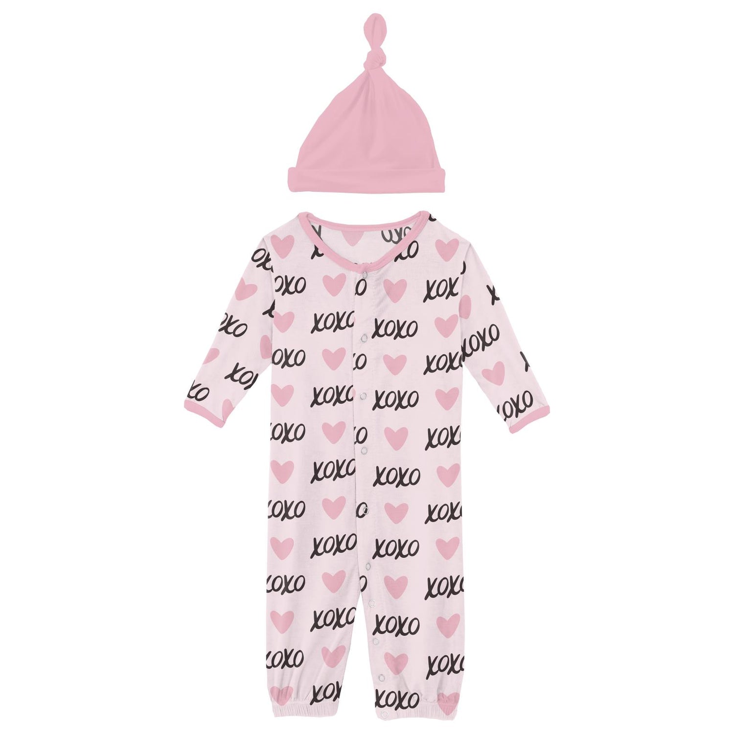 Print Layette Gown Converter & Single Knot Hat Set in Shrinking Violet XOXO (312588)