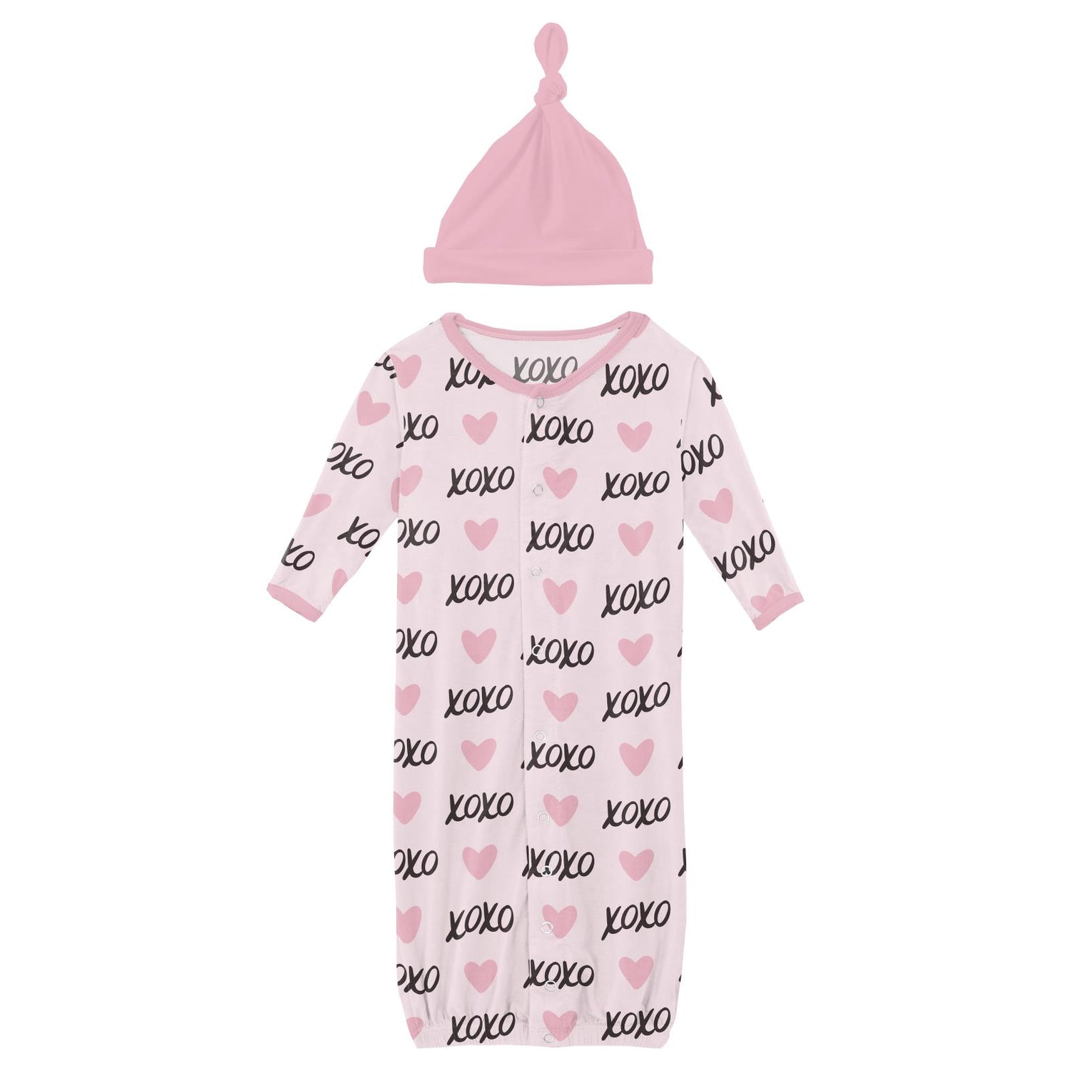 Print Layette Gown Converter & Single Knot Hat Set in Shrinking Violet XOXO (312636)