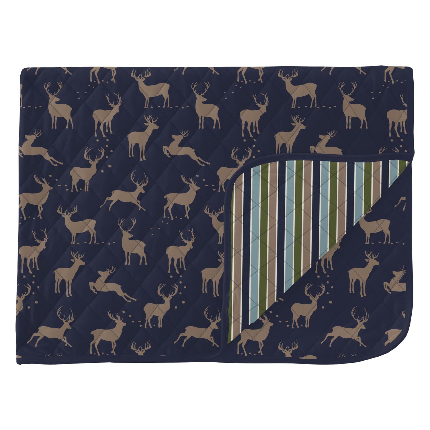 Print Quilted Throw Blanket in Peacoat Elk/Fall Vibes Stripe (345932)