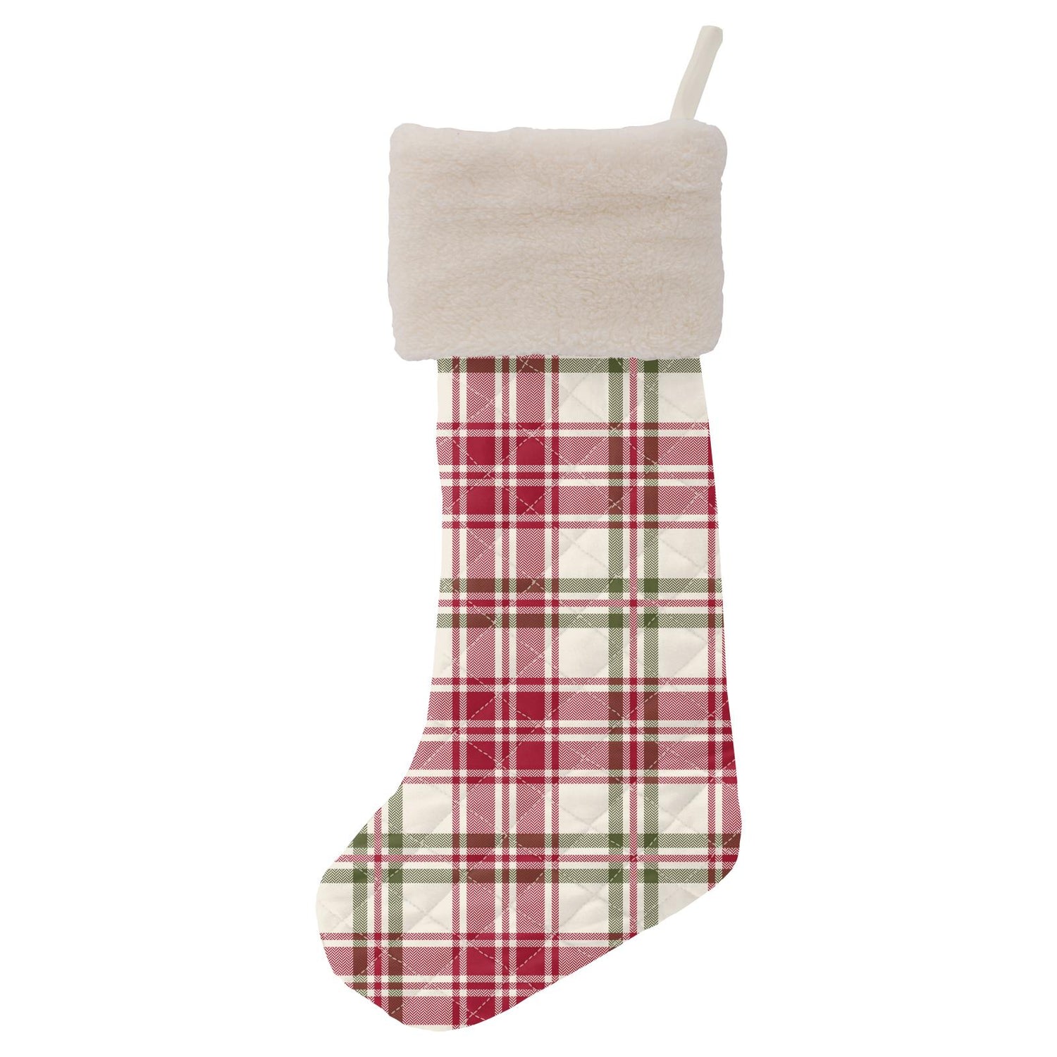Print Quilted Stocking in Fireside Plaid/Natural Silly Penguins (345912)