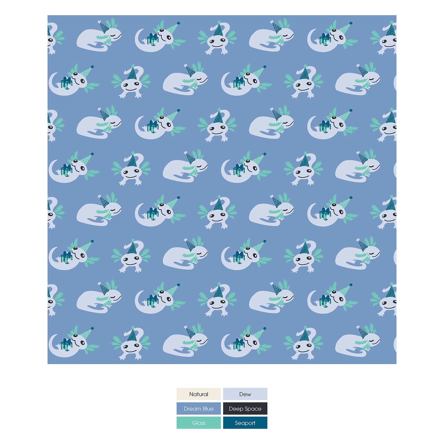 Print Swaddling Blanket in Dream Blue Axolotl Party