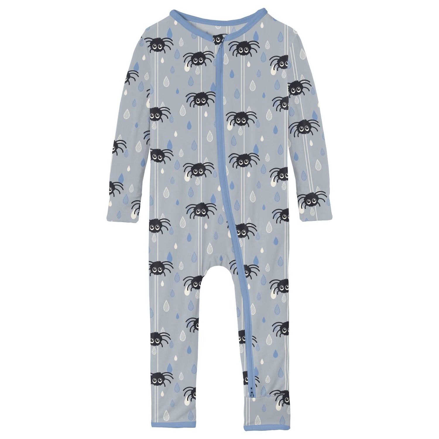 Print Coverall with 2 Way Zipper in Pearl Blue Itsy Bitsy Spider
