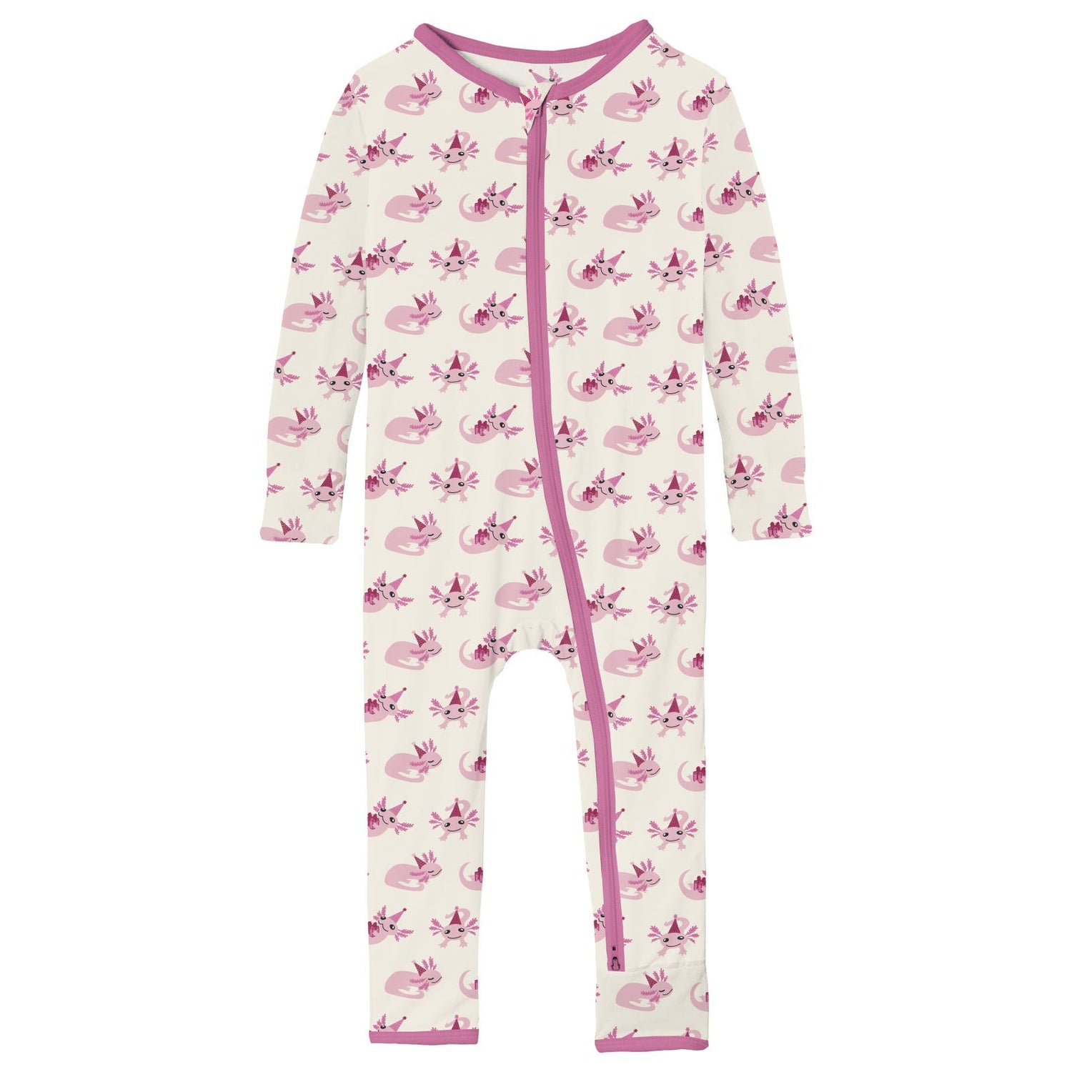 Print Coverall with 2 Way Zipper in Natural Axolotl Party