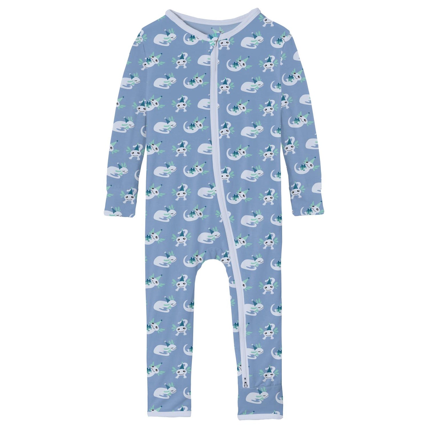 Print Coverall with 2 Way Zipper in Dream Blue Axolotl Party