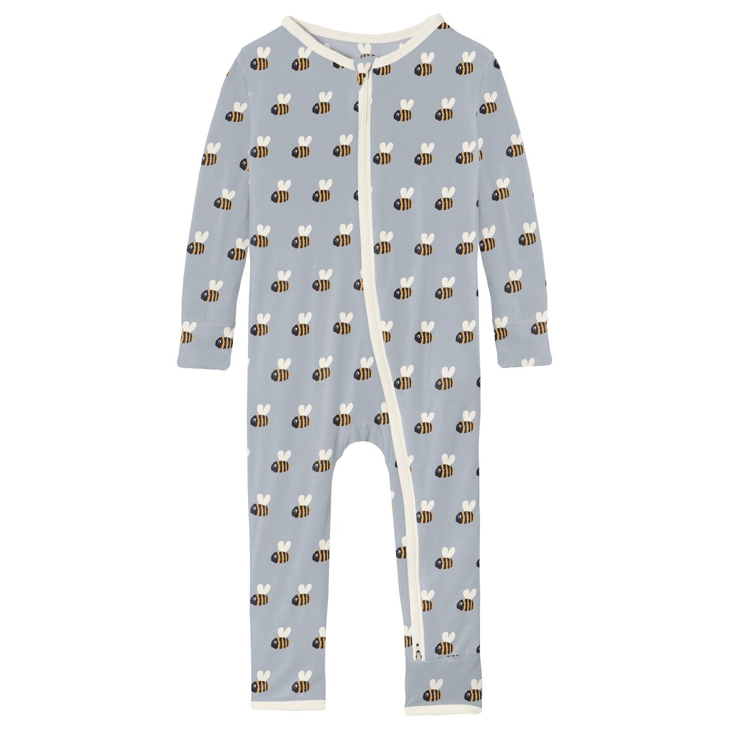 Print Coverall with 2 Way Zipper in Pearl Blue Baby Bumblebee