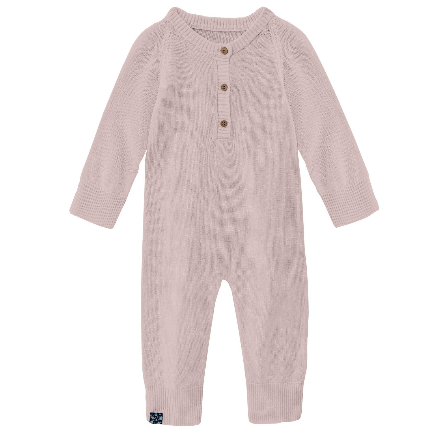 Knitted Henley Romper in Baby Rose (252931)