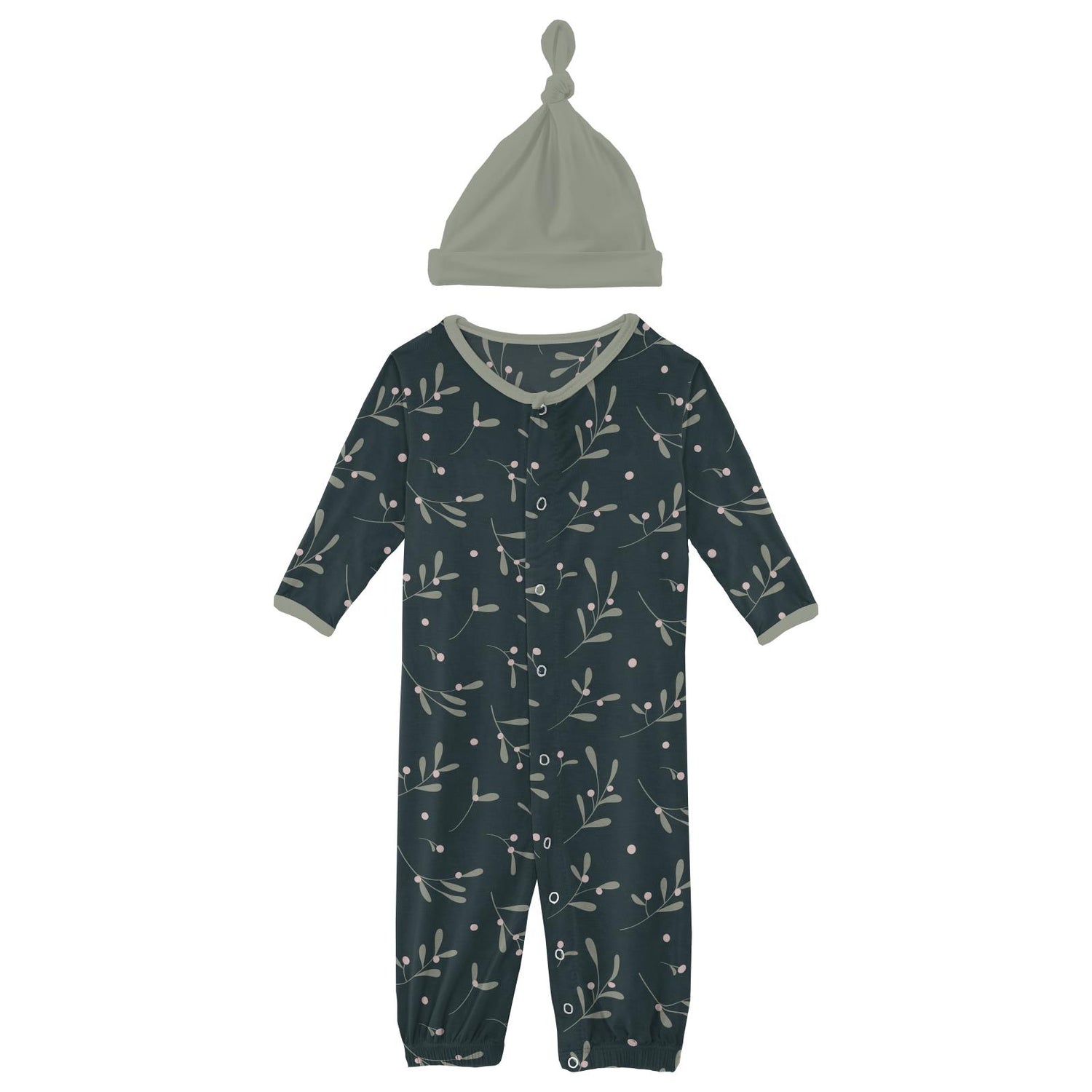 Print Layette Gown Converter & Single Knot Hat Set in Pine Mistletoe (252850)