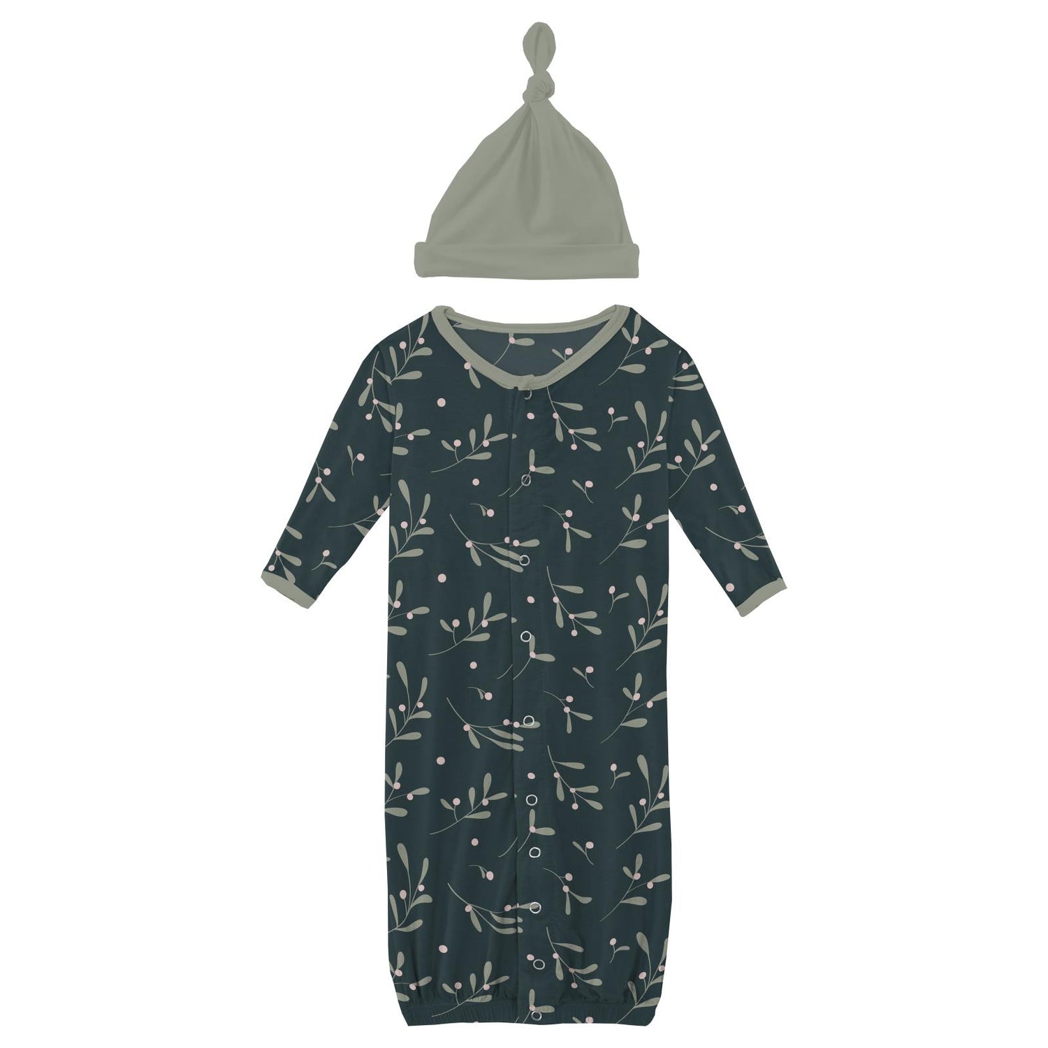Print Layette Gown Converter & Single Knot Hat Set in Pine Mistletoe (252927)
