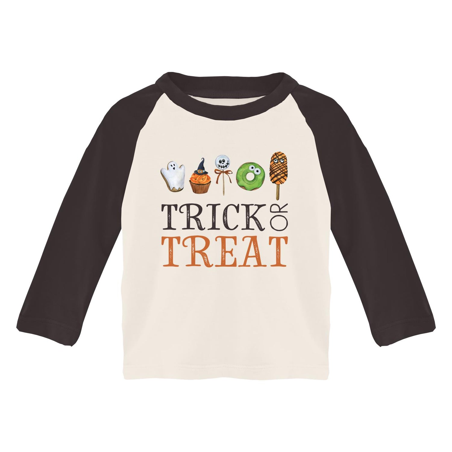 Long Sleeve Crew Neck Graphic Raglan Tee in Natural Trick or Treat (373205)