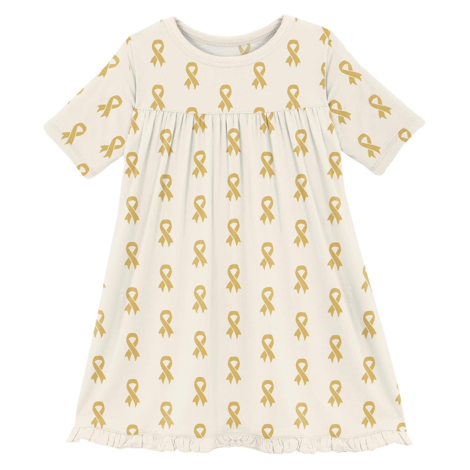 Print Short Sleeve Swing Dress in Gold Ribbon (264735)