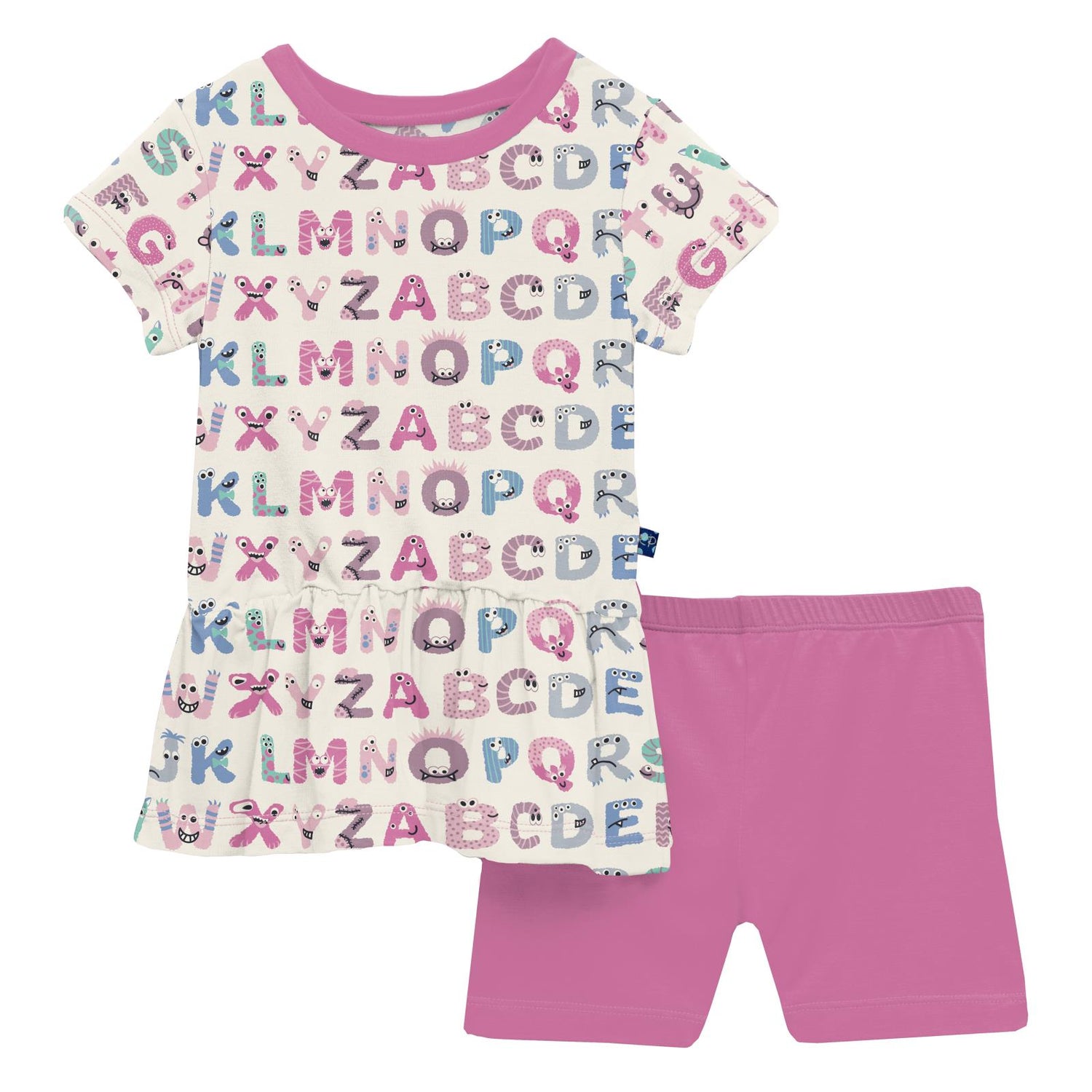 Print Short Sleeve Playtime Outfit Set in Natural ABC Monsters