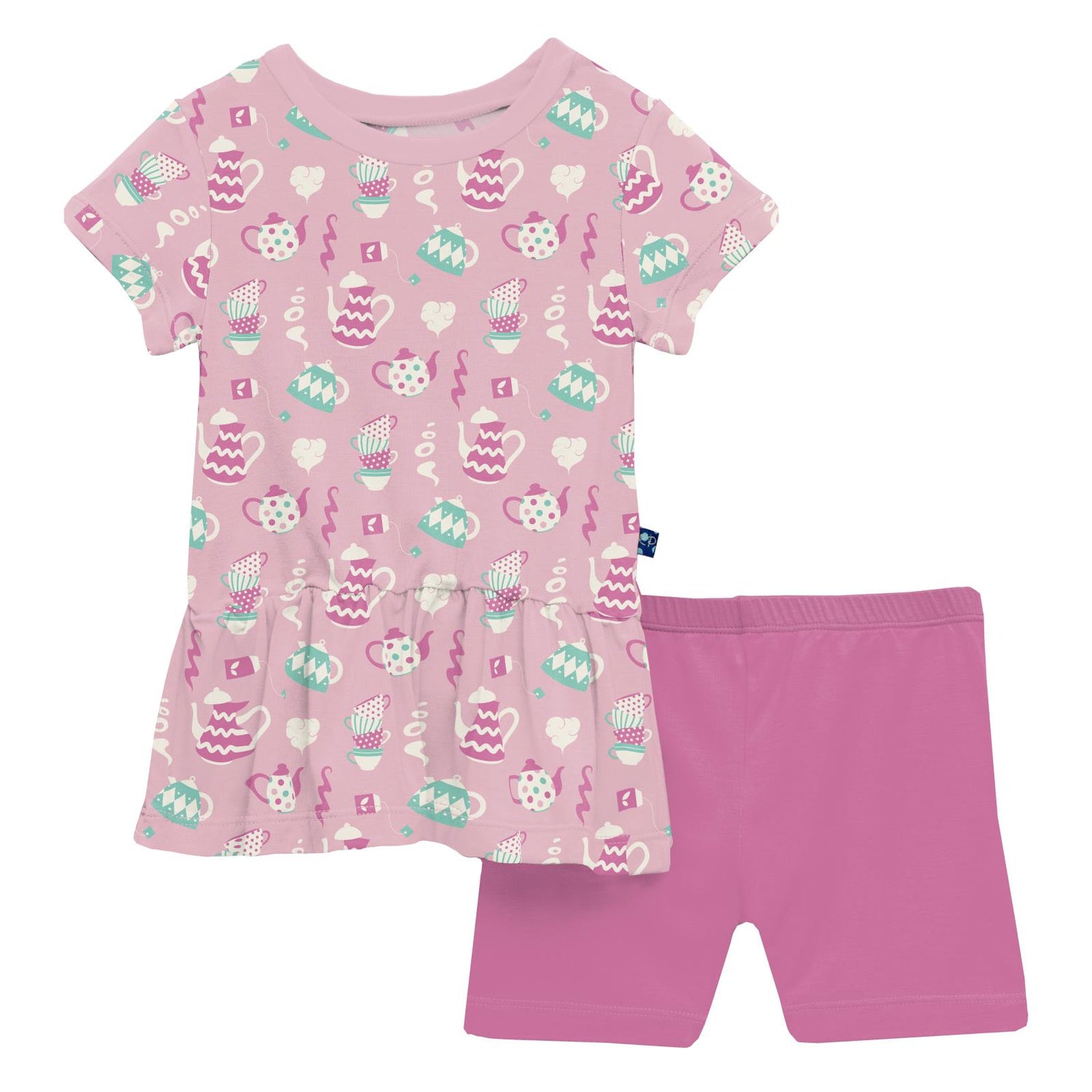 Print Short Sleeve Playtime Outfit Set in Cake Pop Tea Party