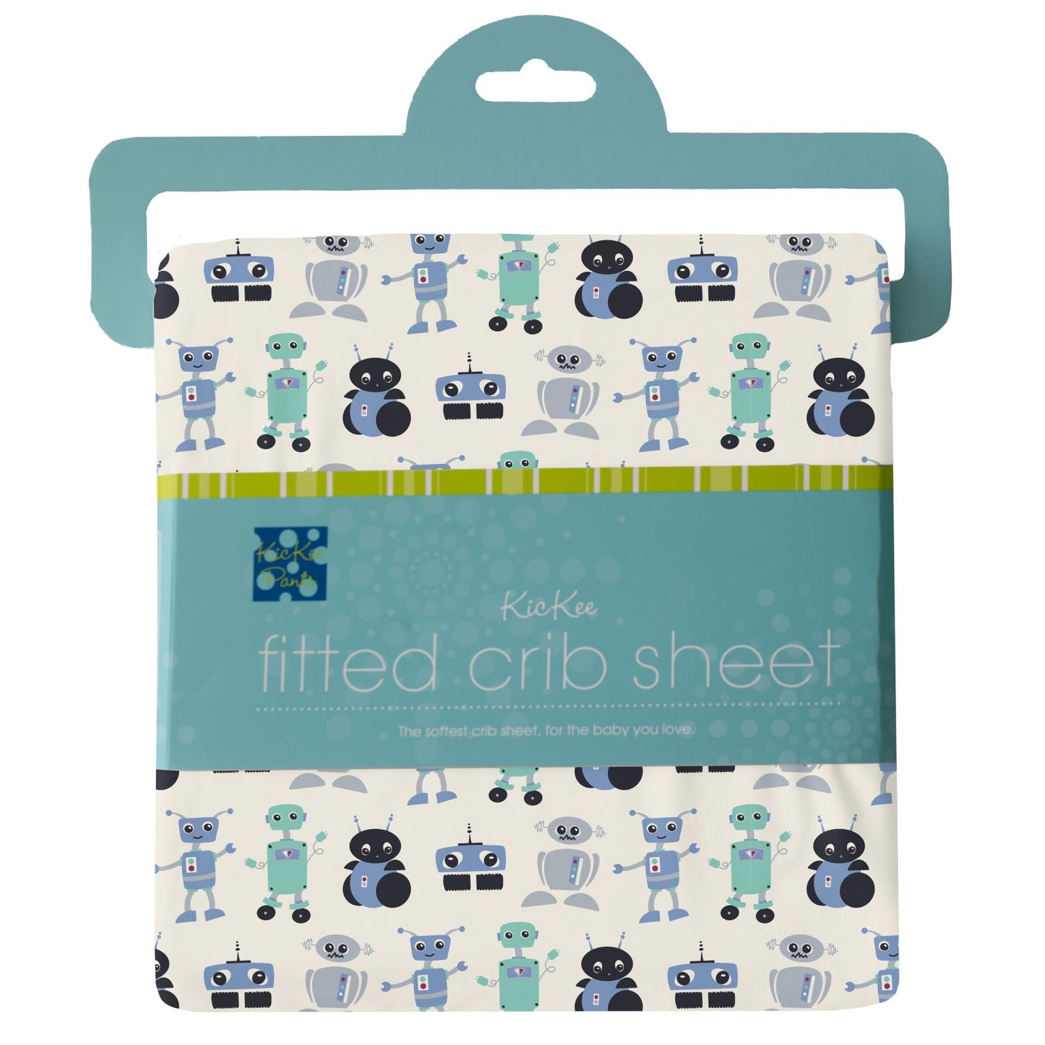 Print Grow with me Crib to Twin Fitted Sheet in Natural Robots