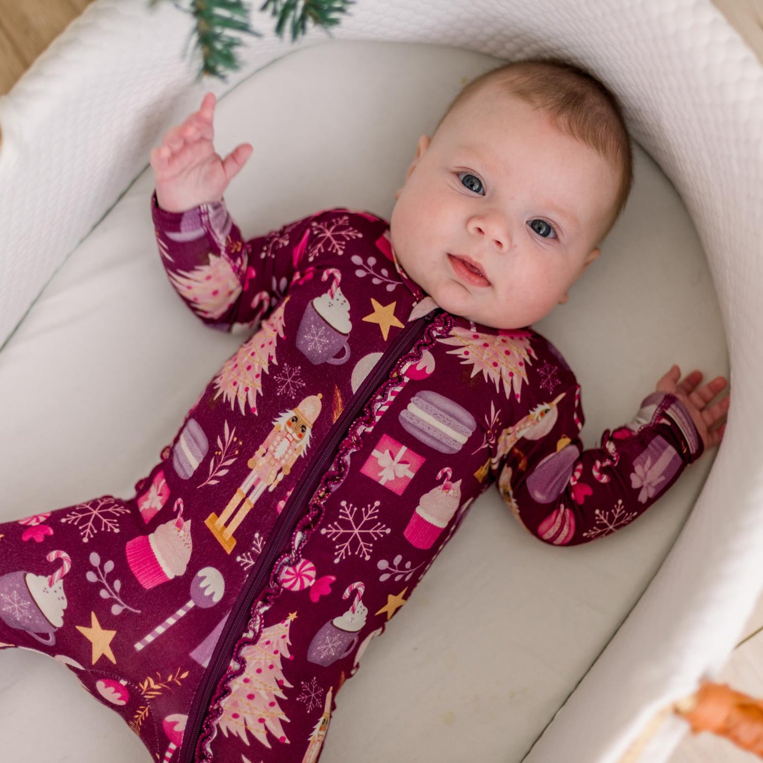 Print Muffin Ruffle Footie with 2 Way Zipper in Melody Sugar Plum (345731)