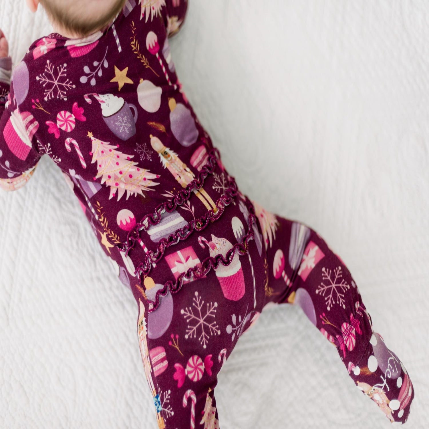 Print Muffin Ruffle Footie with 2 Way Zipper in Melody Sugar Plum (345767)