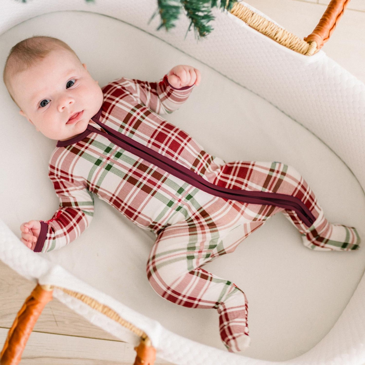 Print Footie with 2 Way Zipper in Fireside Plaid (373184)