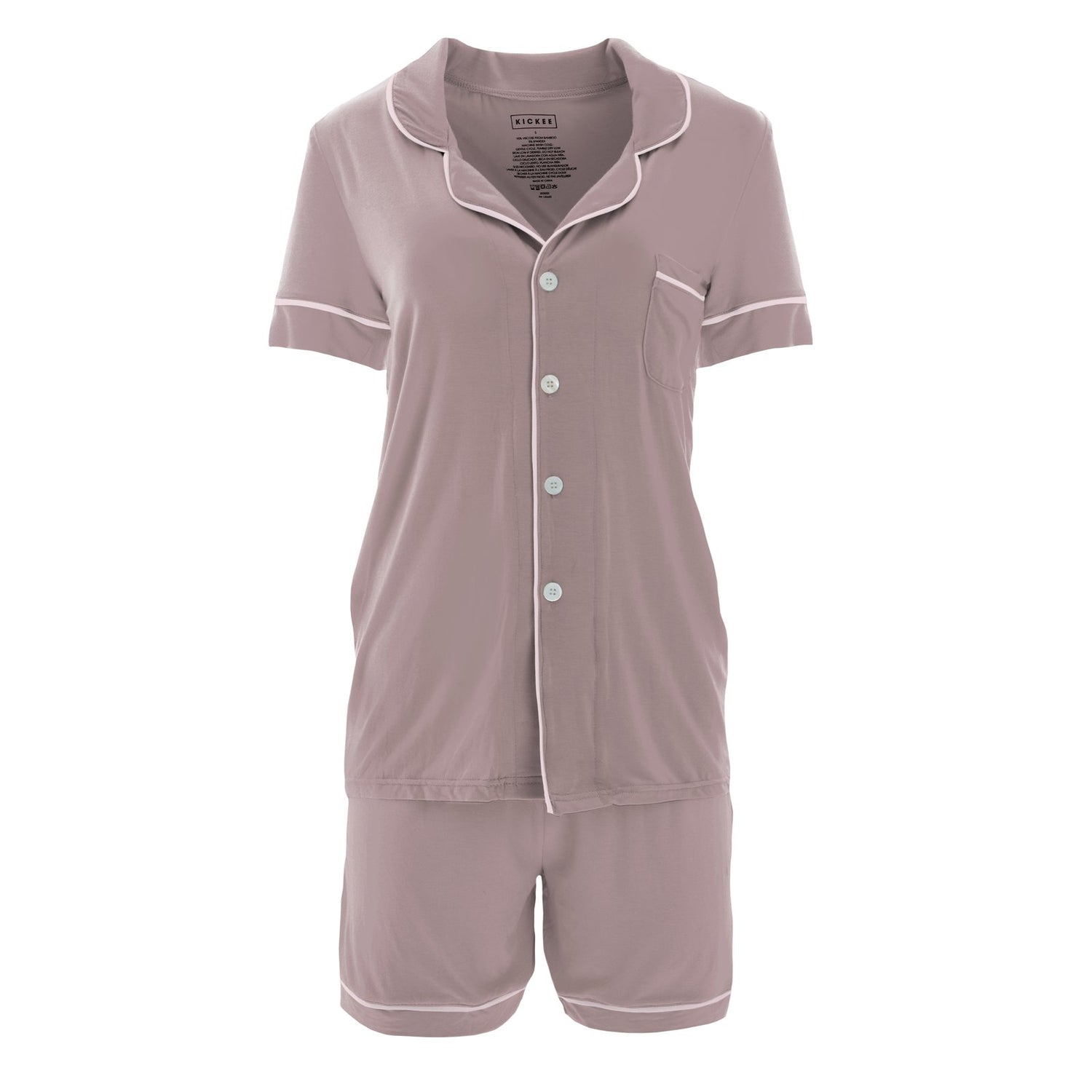 Women's Short Sleeve Collared Pajama Set with Shorts in Sweet Pea with Shrinking Violet (384030)