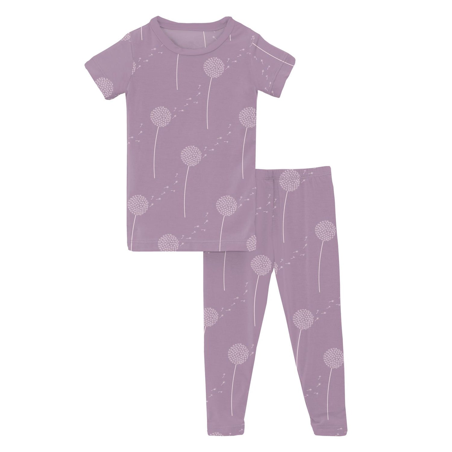 Print Short Sleeve Pajama Set in Lavender Dandelion Wish (359952)