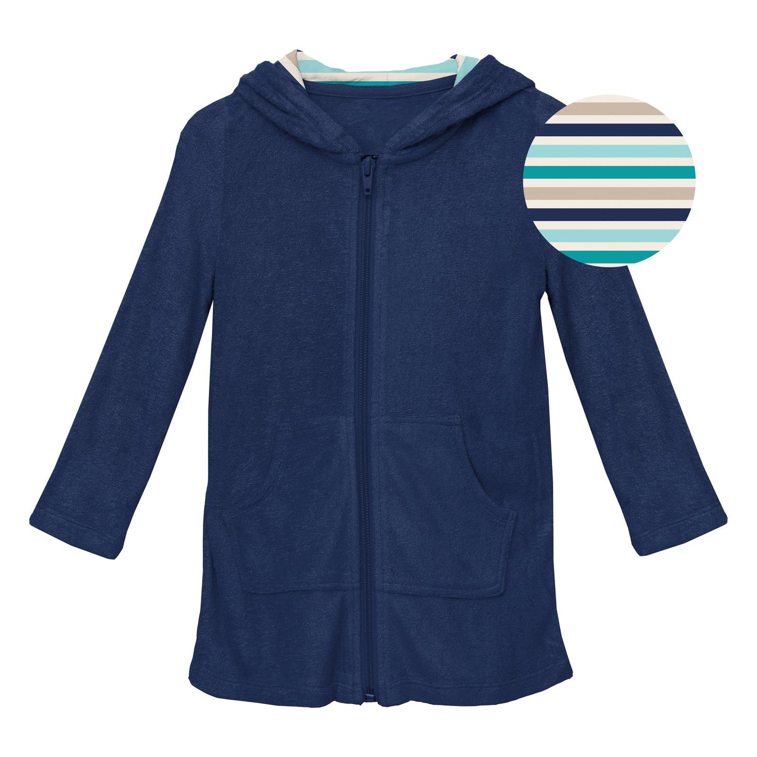 Terry Zip-Front After Swim Robe in Flag Blue with Sand and Sea Stripe (228452)