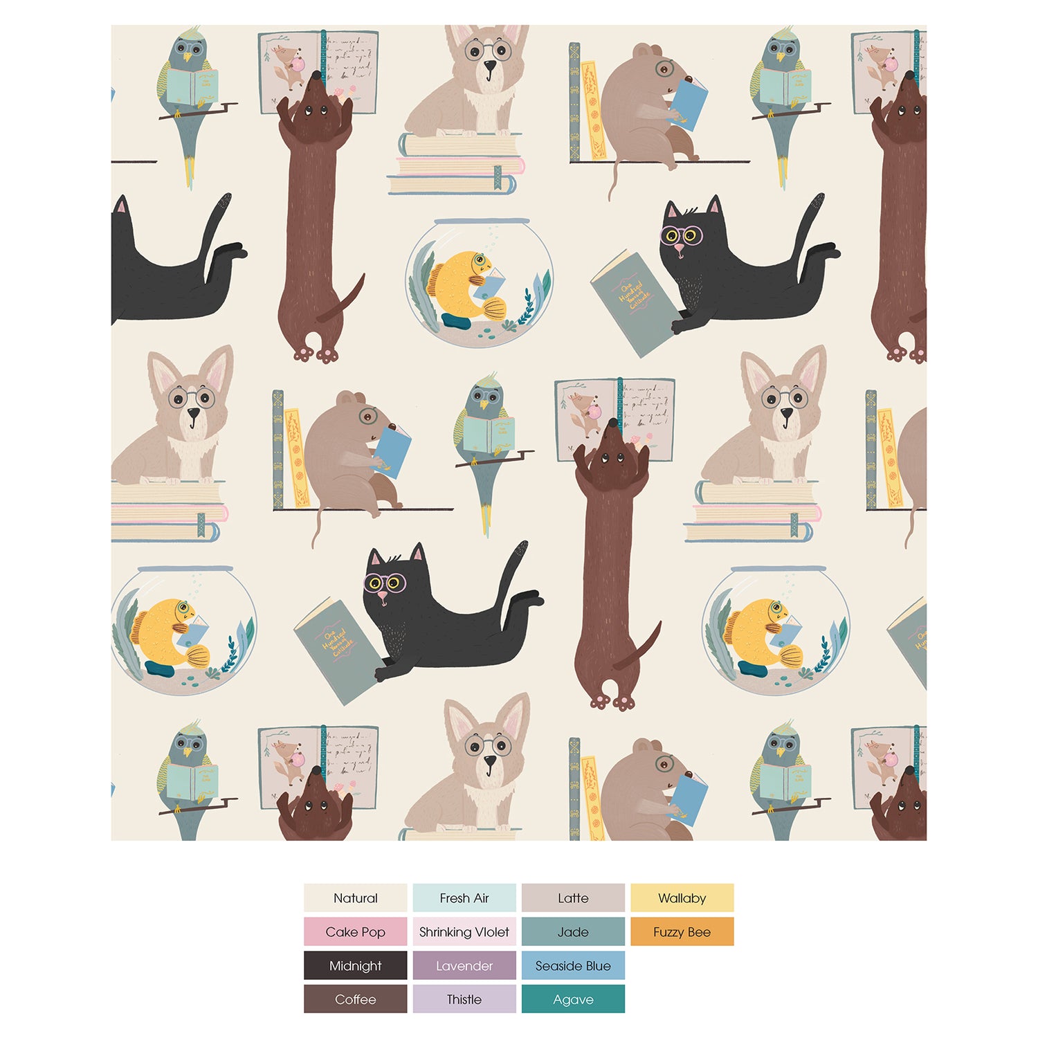Print Convertible Sleeper with Zipper in Natural Books & Pets (316849)