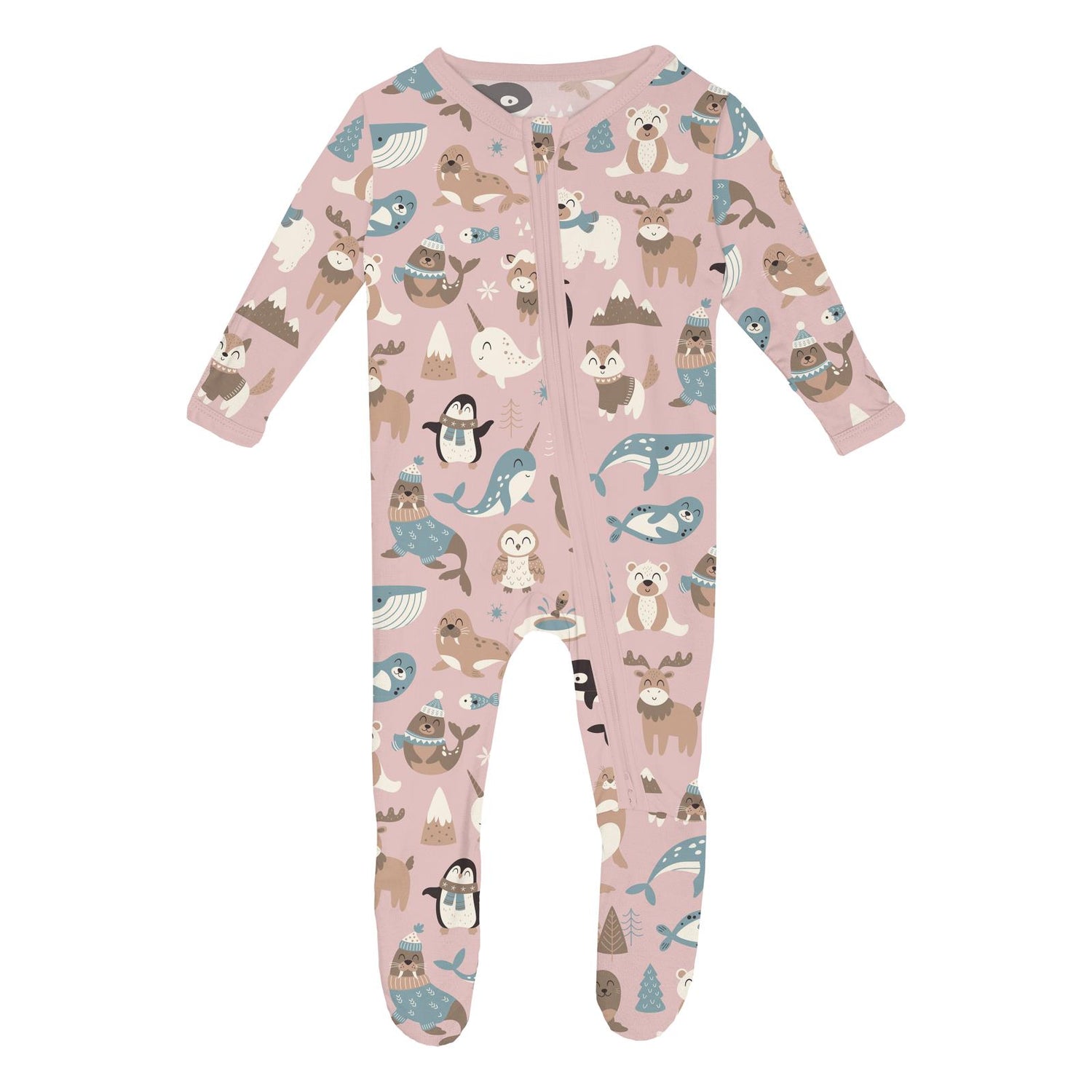 Print Footie with 2 Way Zipper in Baby Rose Arctic Animals (366134)