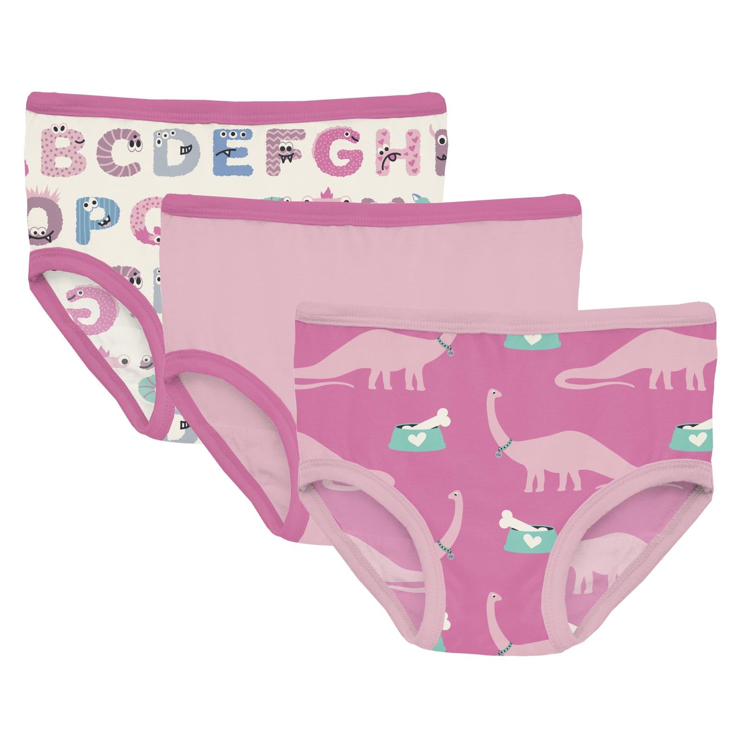 Print Girl's Underwear Set of 3 in Natural ABC Monsters, Cake Pop & Tulip Pet Dino