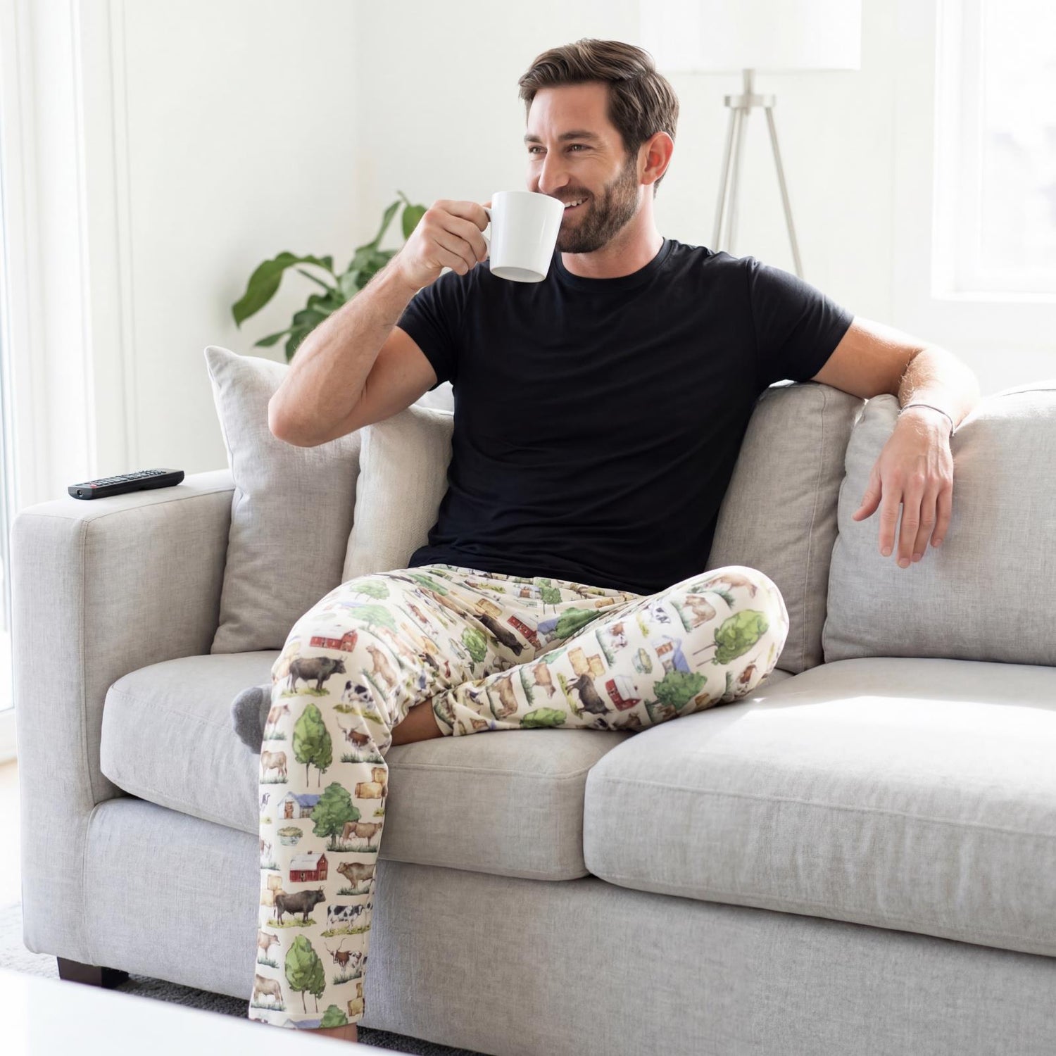 Men's Print Pajama Pants in Natural Grazing Cows (378185)