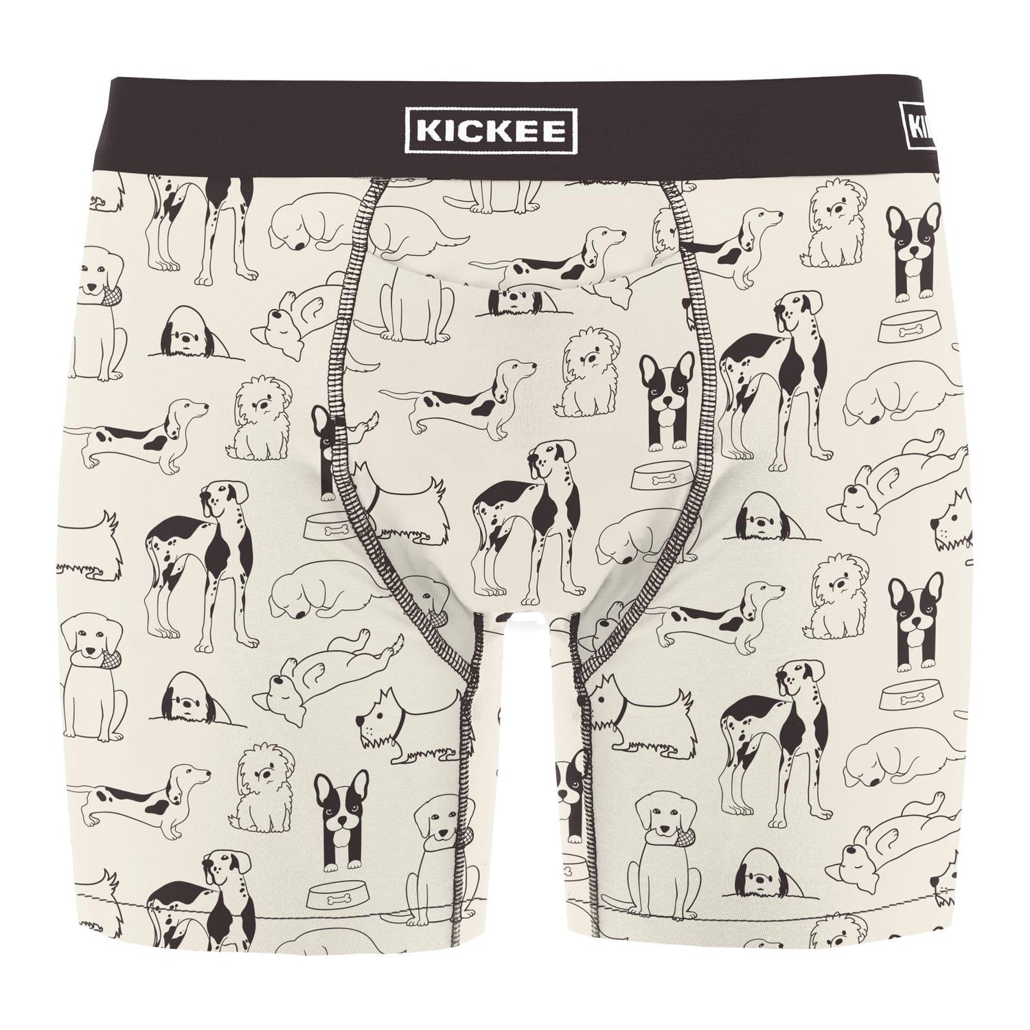 Men's Print Mid-Length Boxer Brief with Top Fly in Natural Dogs