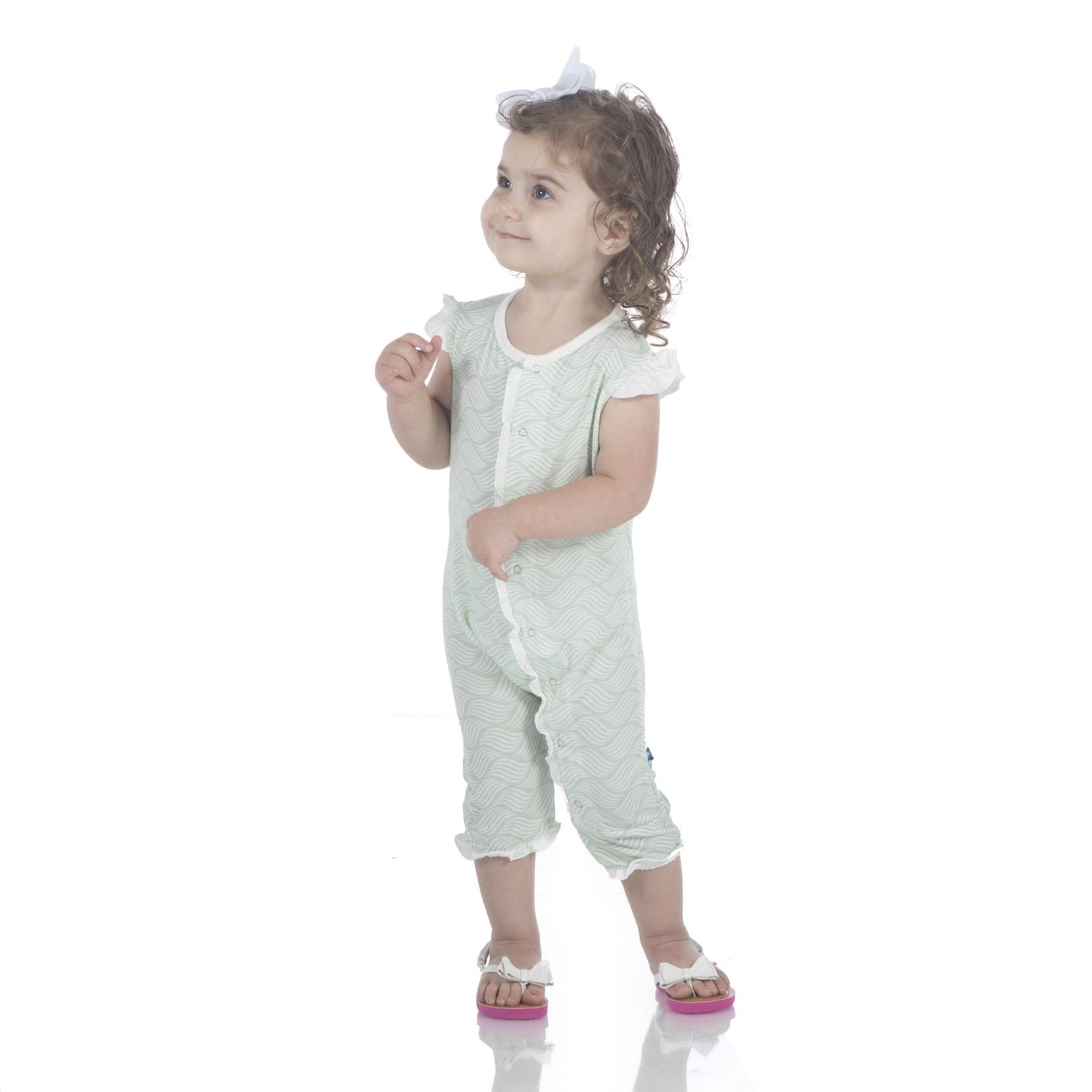 Print Ruffle Tank Coverall in Aloe Water Lattice (184272)