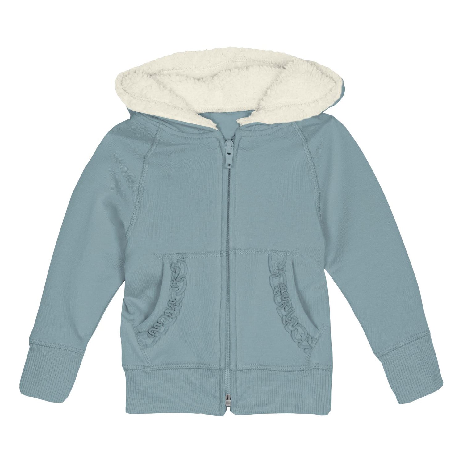 Fleece Ruffle Zip-Front Hoodie with Sherpa-Lined Hood in Stormy Sea (290766)