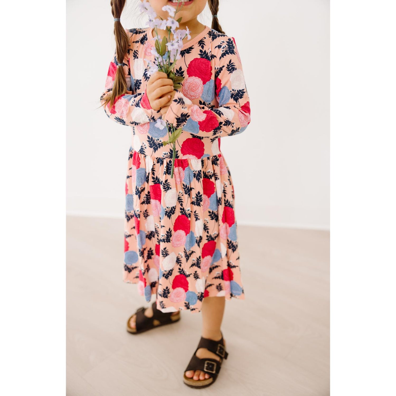 Print Long Sleeve Twirl Dress with Pockets in Blush Enchanted Floral (291689)