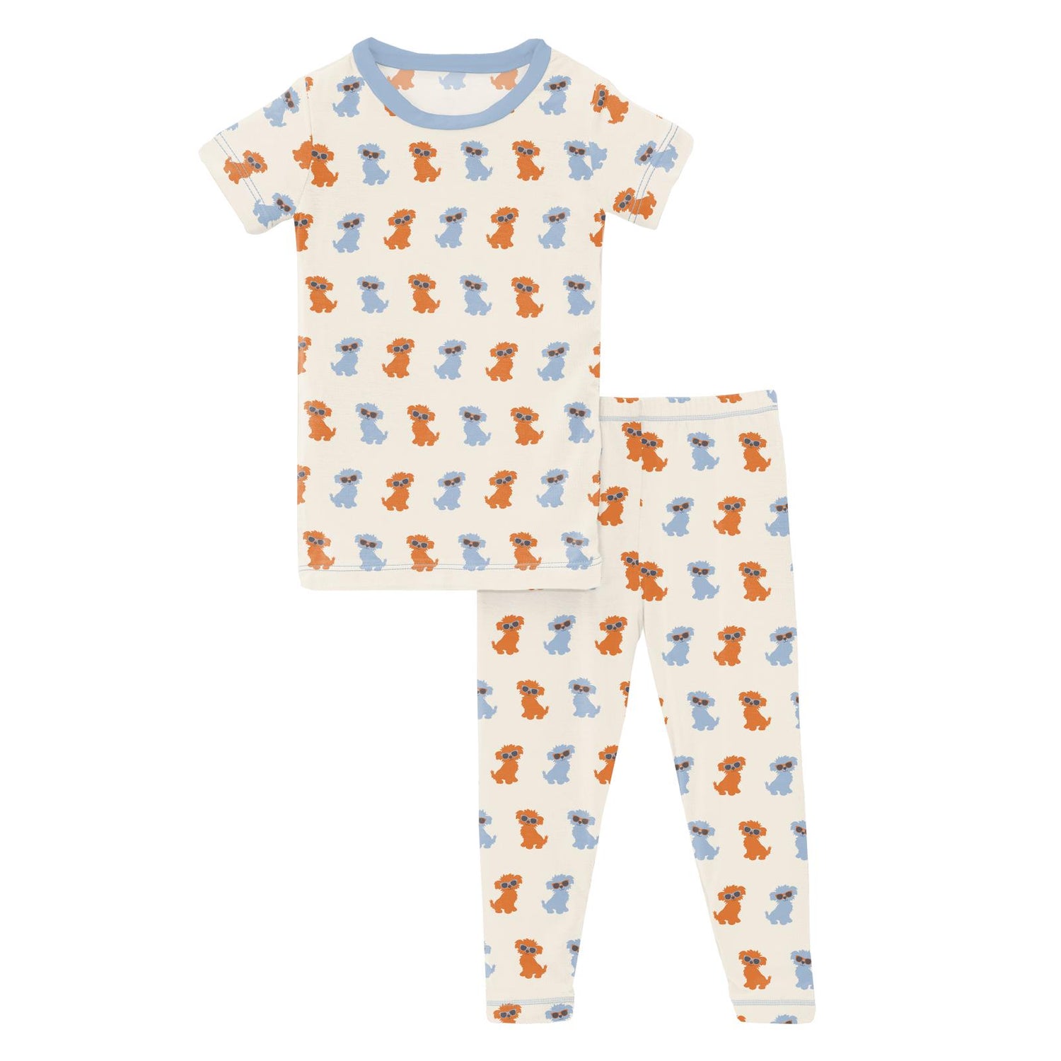 Print Short Sleeve Pajama Set in Natural Beach Pup (238809)