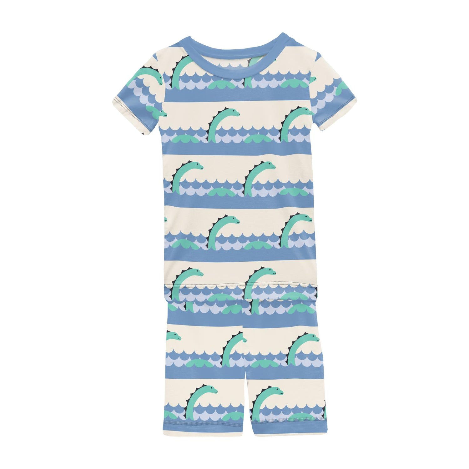 Print Short Sleeve Pajama Set with Shorts in Natural Sea Monster (270876)