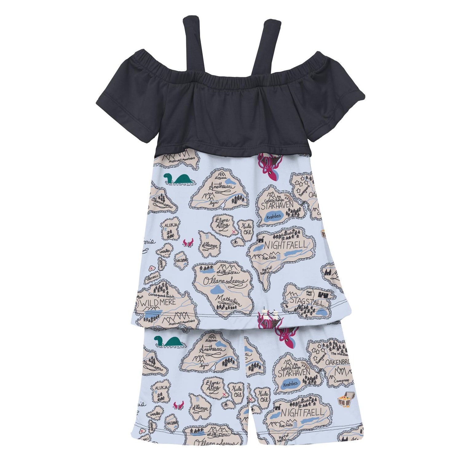 Print Off-Shoulder Outfit Set in Dew Pirate Map (272628)