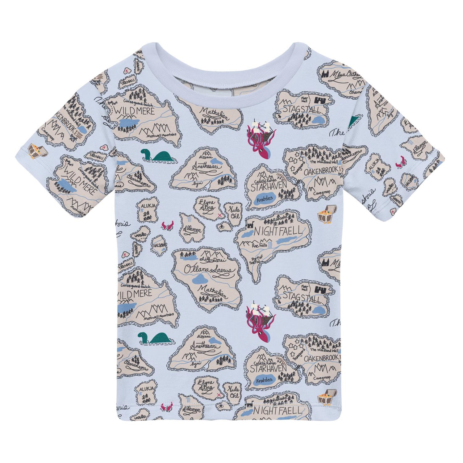 Print Short Sleeve Crew Neck Tee in Dew Pirate Map (273255)