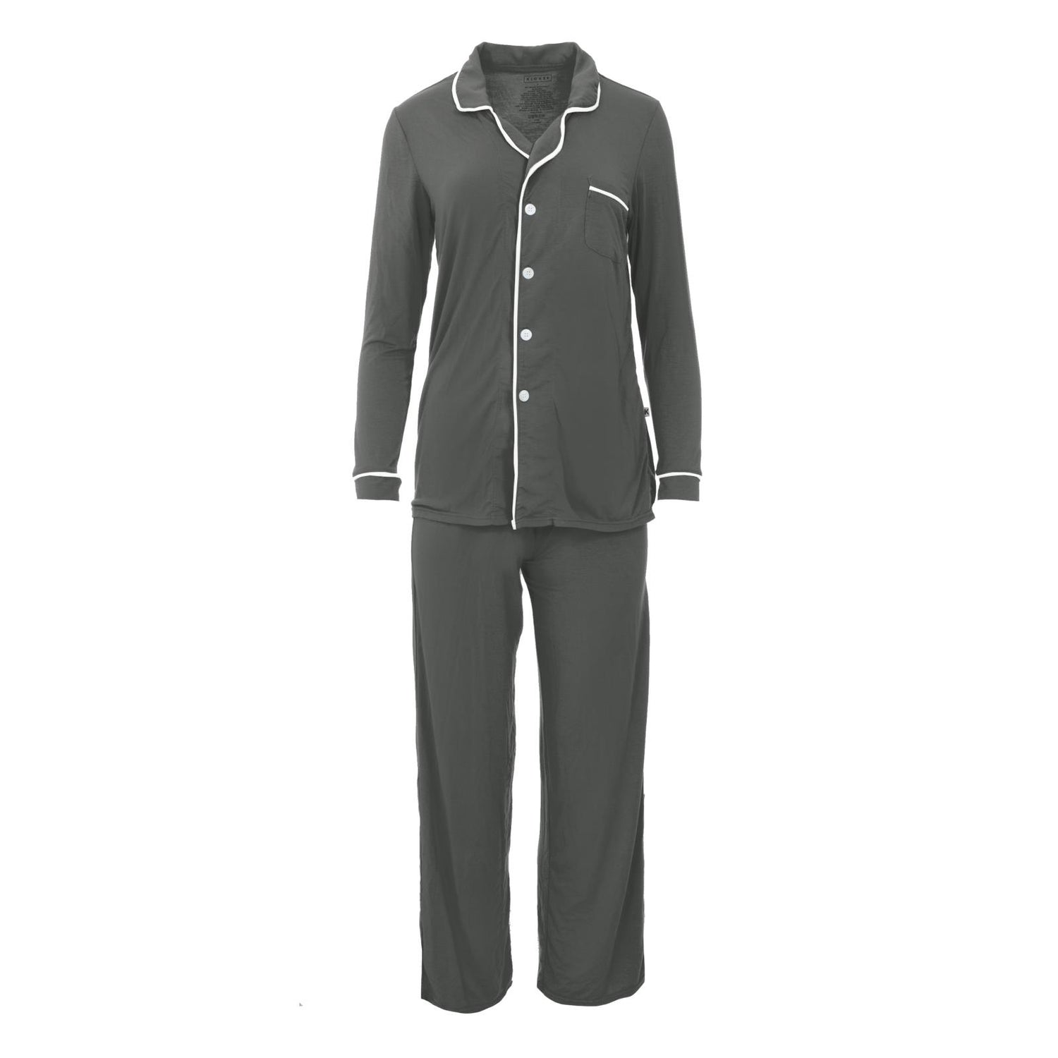 Women's Long Sleeved Collared Pajama Set in Stone with Natural (120679)