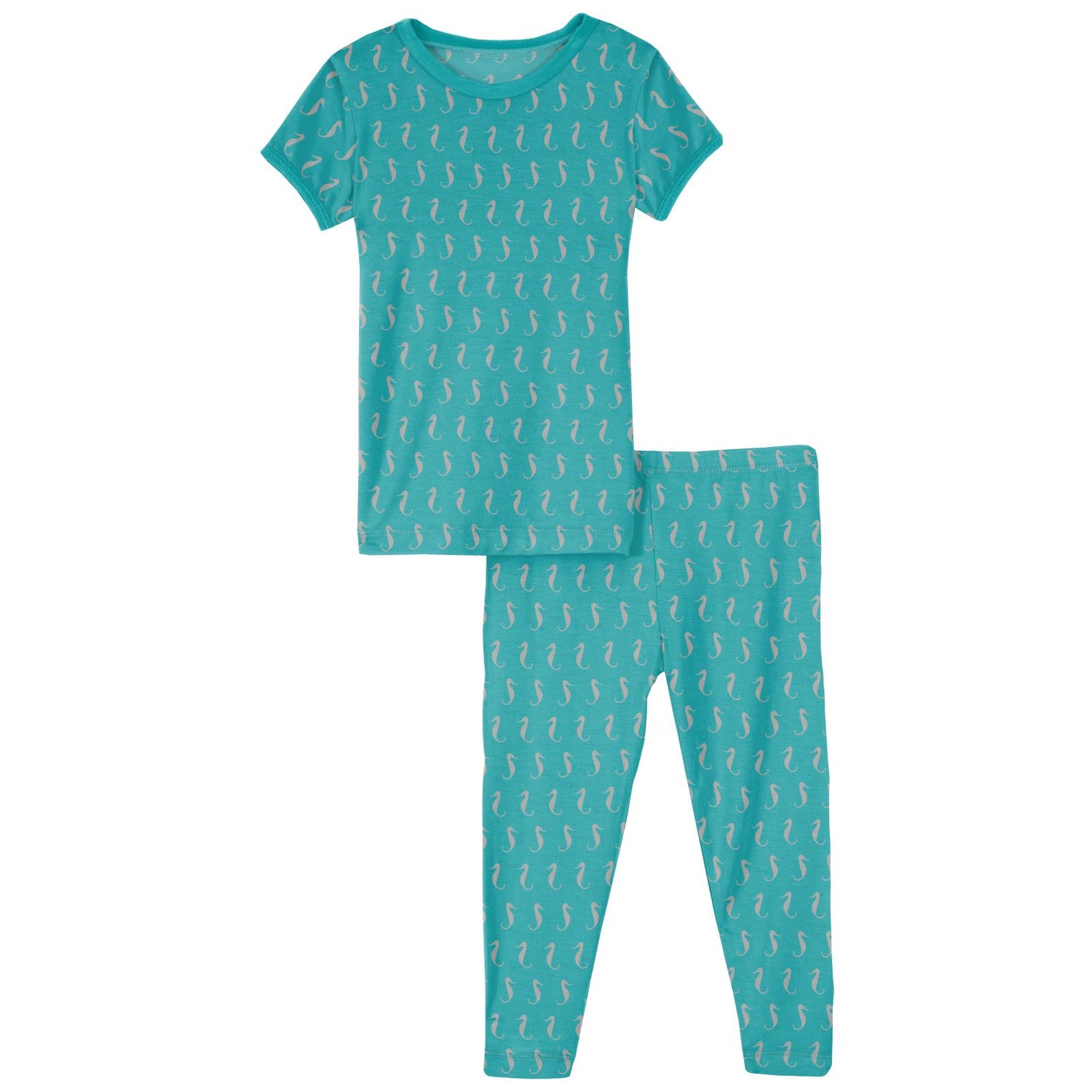Print Short Sleeve Pajama Set in Neptune Mini Seahorses (120013)