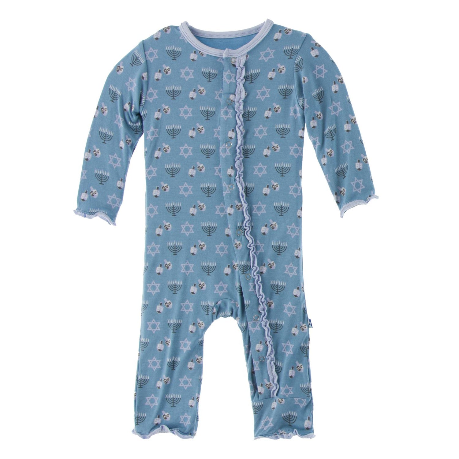 Print Muffin Ruffle Coverall with Snaps in Blue Moon Hanukkah (122712)